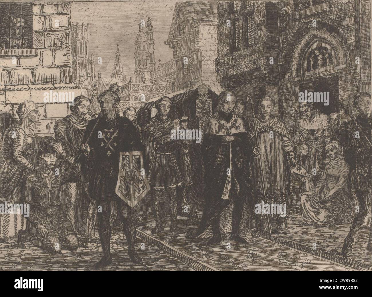 Royal funeral procession, print maker: Edgar Alfred Baes, (signed by artist), 1847 - 1909, paper, etching, drypoint, height 182 mm × width 252 mm, print Stock Photo