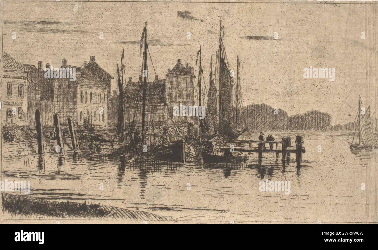 Harbor in Temse on the Scheldt, Tamise sur l'Escaut, print maker: Carel Nicolaas Storm van 's-Gravesande, 1851 - 1910, paper, etching, height 112 mm × width 162 mm, print Stock Photo