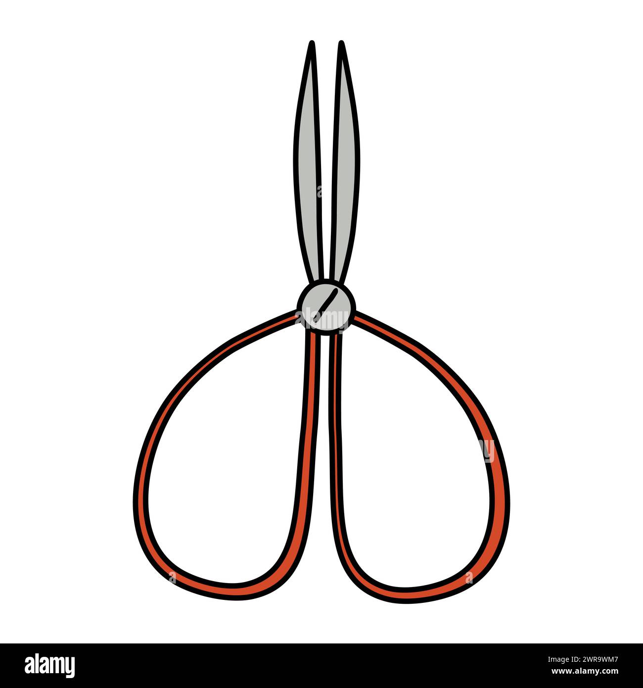 Doodle style metal scissors with red handles, for gardening, hobby or ...