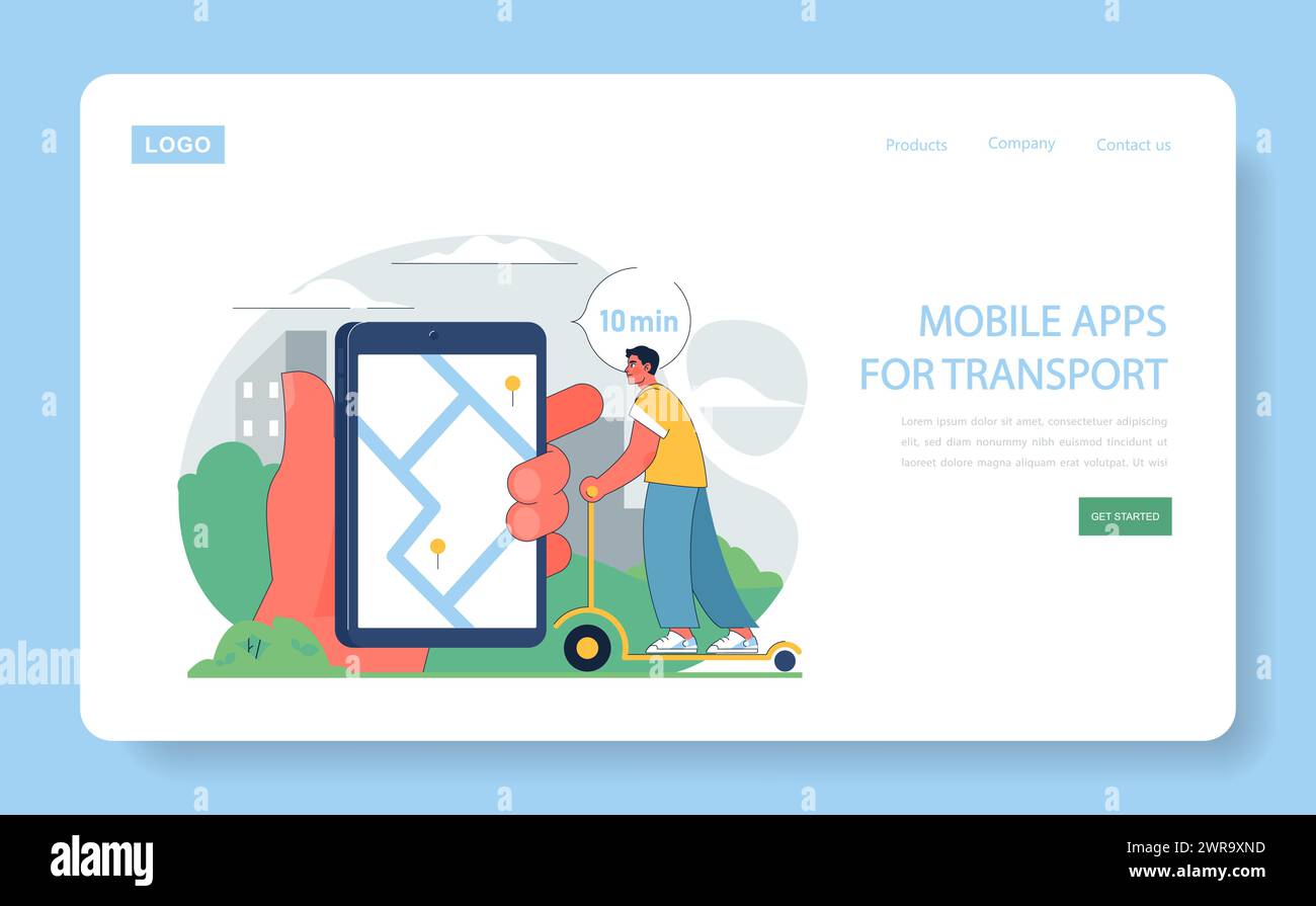 Mobile Apps for Transport concept. User with scooter checking route on