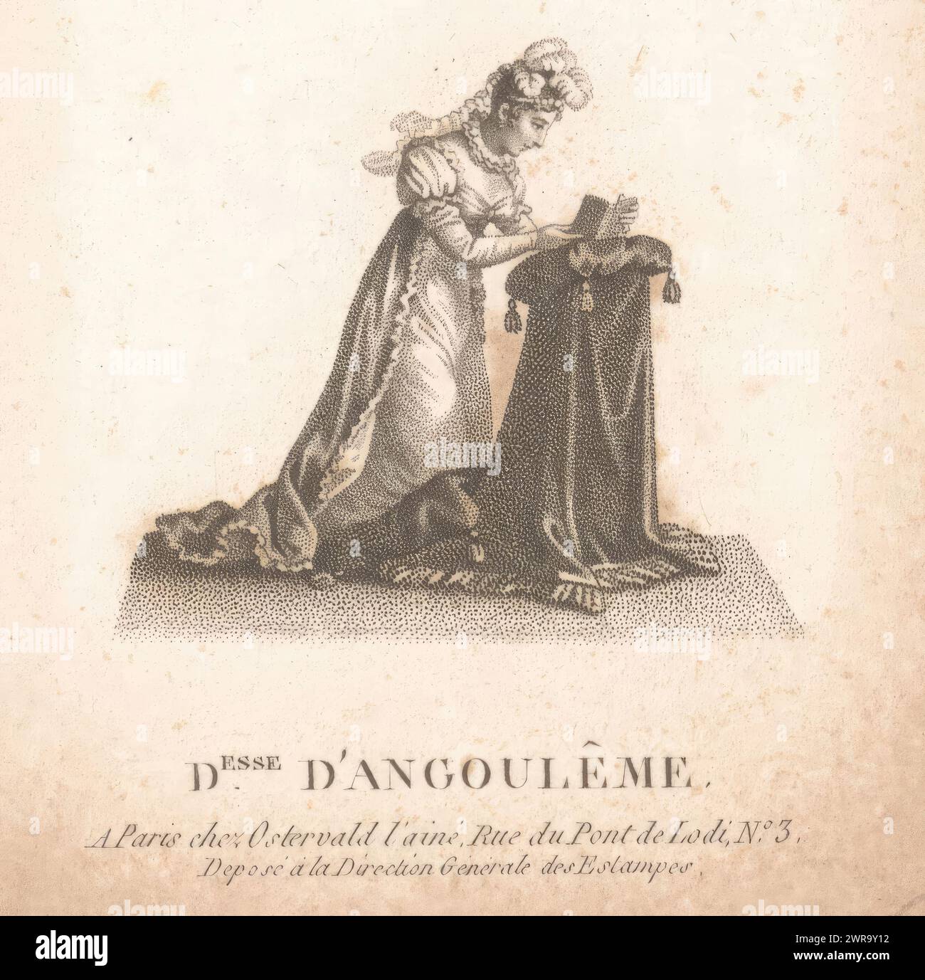 Portrait of Marie Thérèse Charlotte of France in prayer, Desse D'Angoulème. (title on object), print maker: A. Bosselman, publisher: Jean Fréderic Ostervald, Paris, 1814, paper, etching, height 118 mm × width 91 mm, print Stock Photo