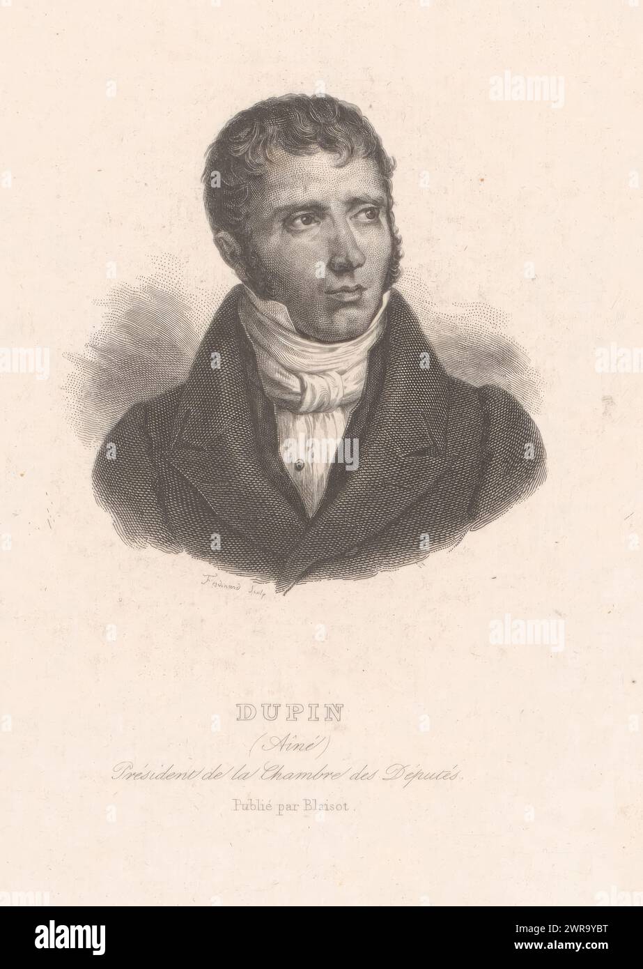 Portrait of André Dupin, Dupin (title on object), print maker: Ferdinand (graveur), publisher: Blaisot, print maker: France, publisher: Paris, 1800 - 1900, paper, steel engraving, height 203 mm × width 122 mm, print Stock Photo