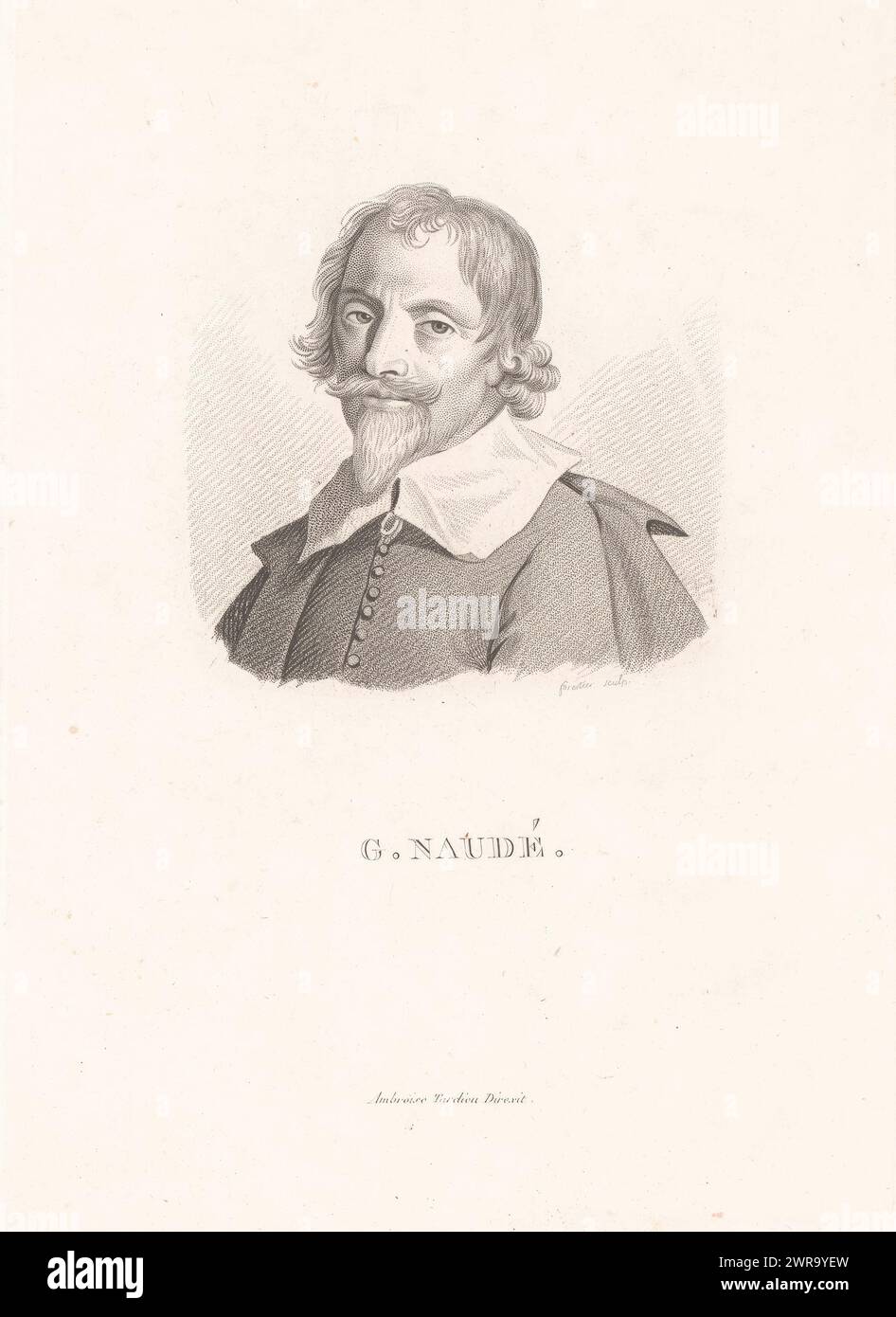 Portrait of Gabriel Naudé, print maker: Charles Aimé Forestier, Ambroise Tardieu, print maker: Paris, France, 1799 - 1831, paper, engraving, height 197 mm × width 138 mm, print Stock Photo