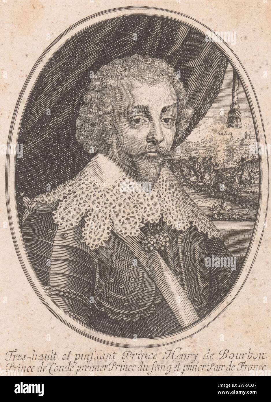Portrait of Henry II of Bourbon-Condé, print maker: anonymous, publisher: Balthazar Moncornet, Franse kroon, Paris, 1610 - 1668, paper, engraving, height 151 mm, width 113 mm, print Stock Photo
