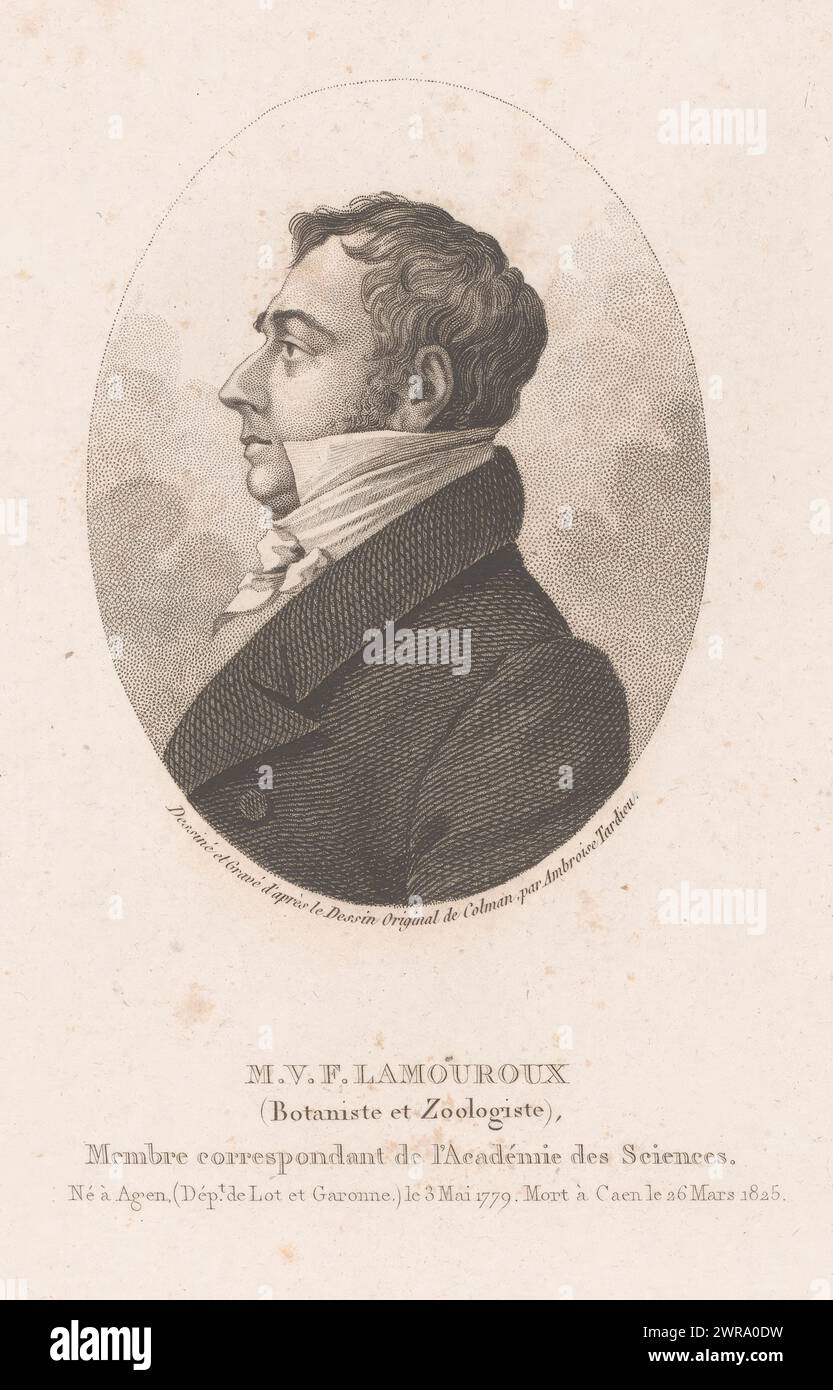 Portrait of Jean Vincent Félix Lamouroux, Complete overview of celebrities (series title), Collection de tous les personnages célèbres (series title), print maker: Ambroise Tardieu, after drawing by: Samuel Colman, Paris, 1820 - 1828, paper, engraving, etching, height 204 mm × width 125 mm, print Stock Photo