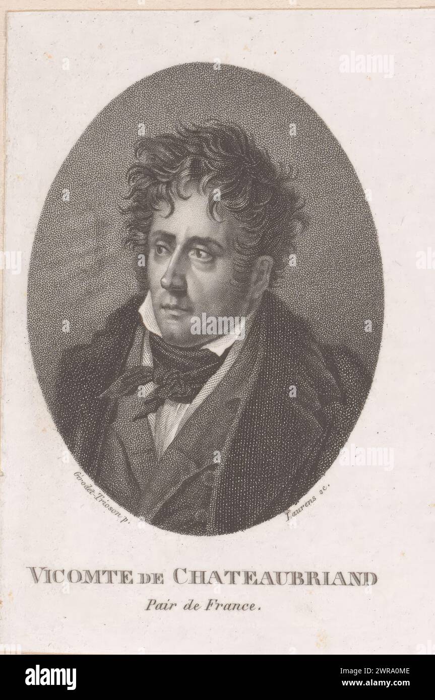 Portrait of François-René de Chateaubriand, Text in French in the ...