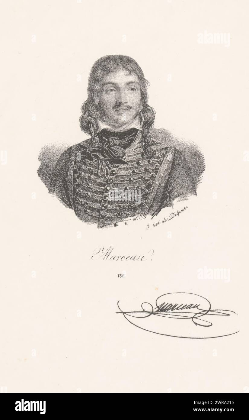 Portrait of François Séverin Marceau, Marceau (title on object), print maker: anonymous, printer: veuve Delpech (Naudet), Paris, in or after 1818 - in or before 1842, paper, height 274 mm × width 178 mm, print Stock Photo