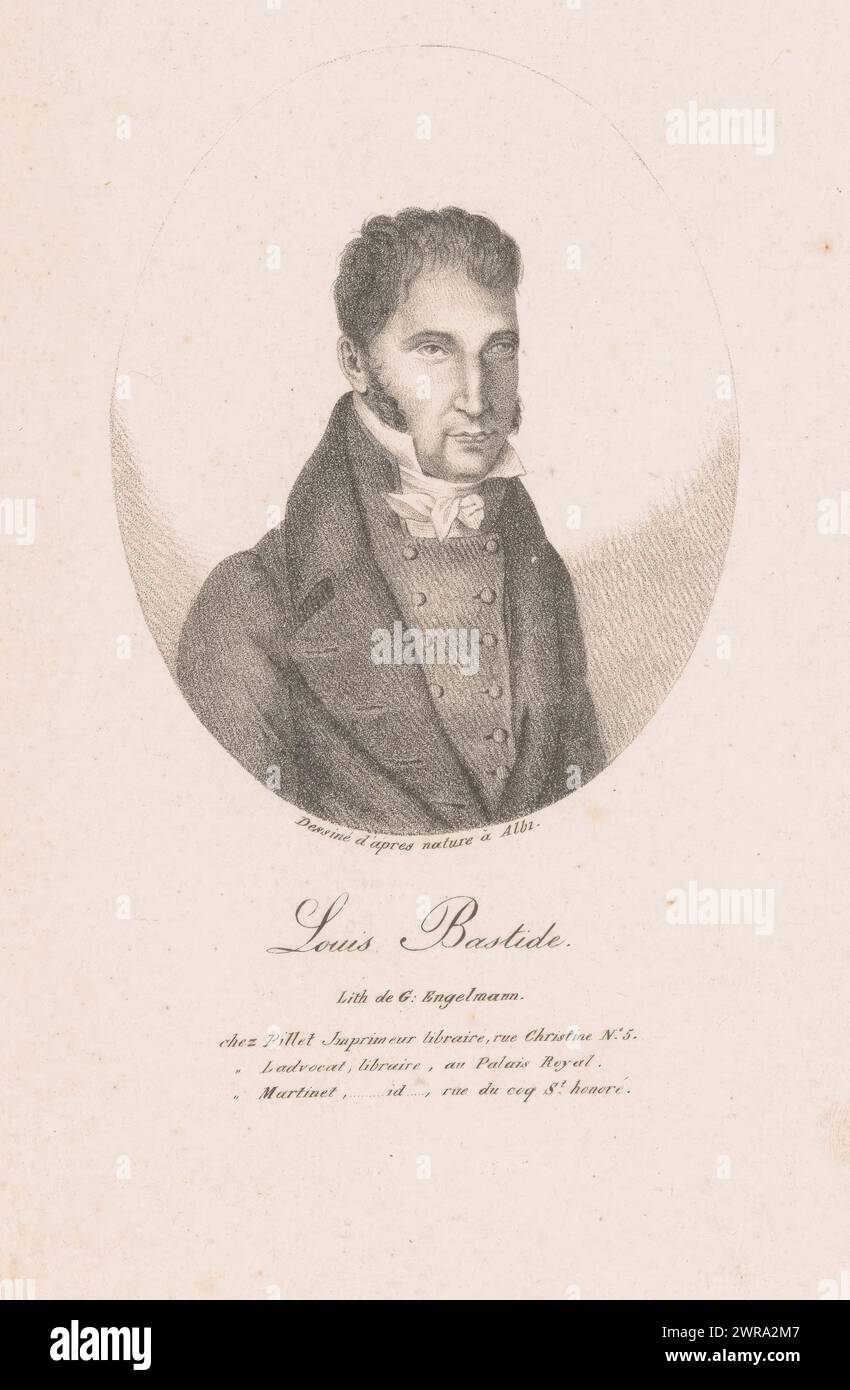 Portrait of Louis Bastide, Louis Bastide (title on object), Those involved in the trial of the murder of Fualdès in 1818 (series title), print maker: anonymous, printer: Gottfried Engelmann, publisher: Pillet, Paris, 1818, paper, height 281 mm × width 202 mm, print Stock Photo