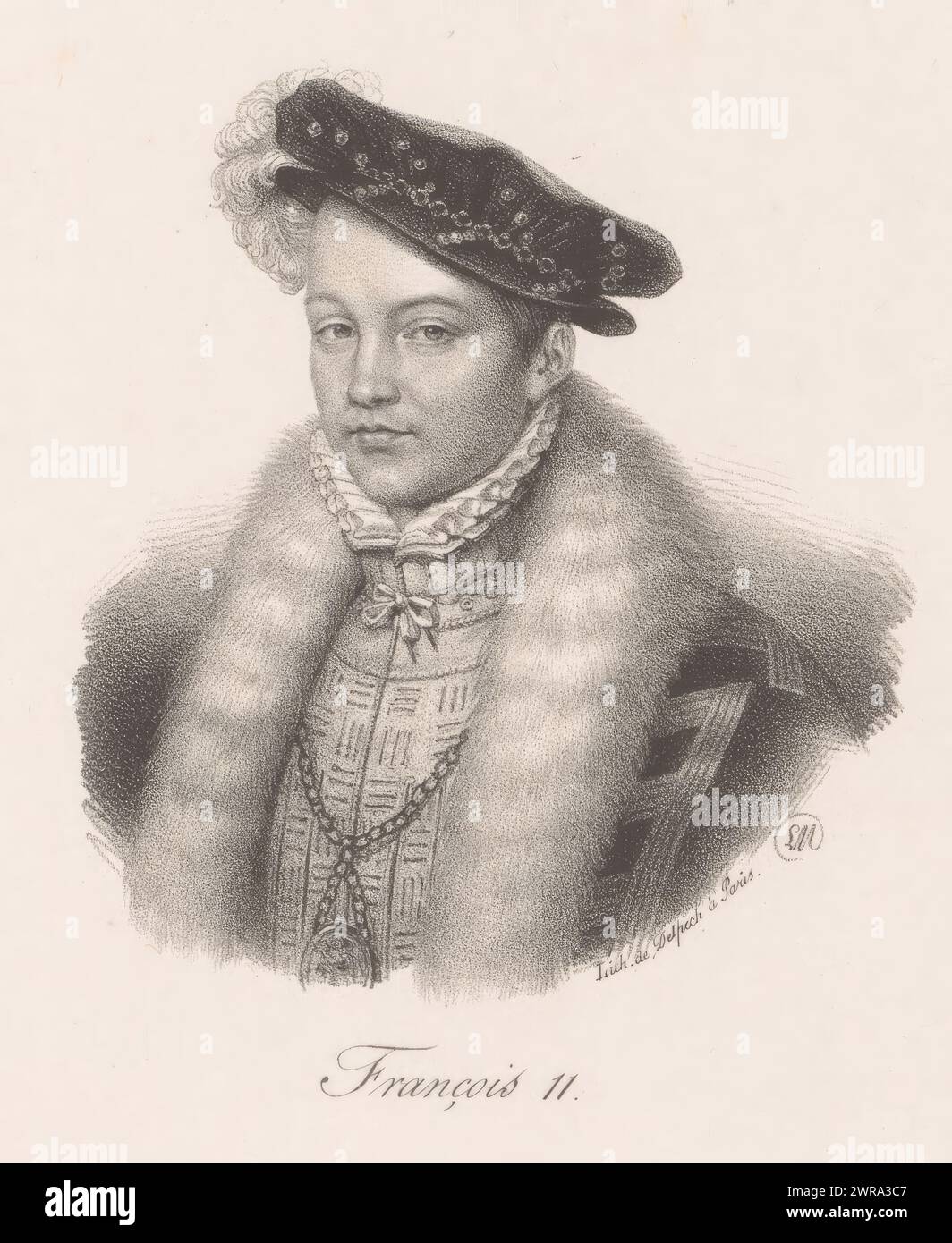 Portrait of Francis II, King of France, François II (title on object), print maker: Nicolas Maurin, printer: veuve Delpech (Naudet), Paris, 1825 - 1842, paper, height 268 mm × width 177 mm, print Stock Photo