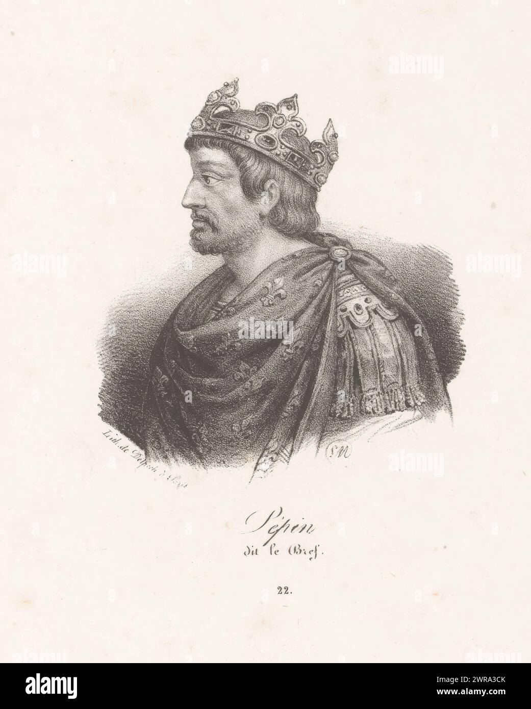 Portrait of Pepin the Short, king of the Franks, Pépin, dit le Bref (title on object), Numbered below: 22., print maker: Nicolas Maurin, printer: veuve Delpech (Naudet), Paris, 1825 - 1842, paper, height 276 mm × width 180 mm, print Stock Photo