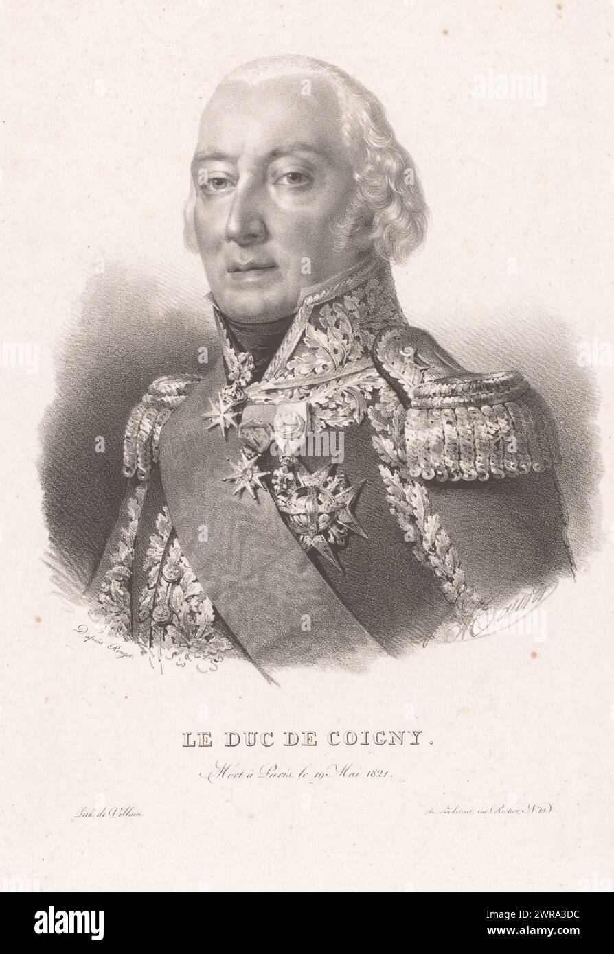 Portrait of François de Franquetot de Coigny, Duke of Coigny, Le duc de Coigny (title on object), print maker: Nicolas Maurin, after design by: Georges Rouget, printer: François Jean Villain, Paris, c. 1827 - 1852, paper, height 460 mm × width 321 mm, print Stock Photo