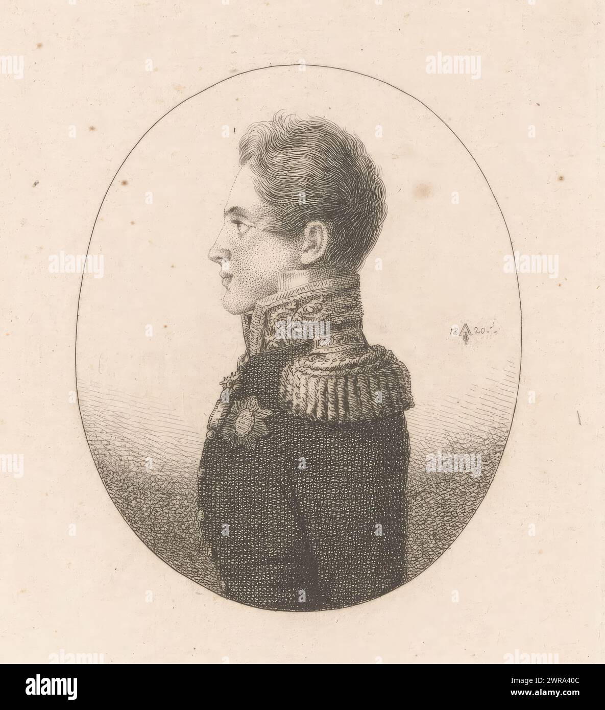 Portrait of Frederick Augustus II of Saxony, print maker: Ferdinand Karl Theodor Christoph Peter Freiherr von Lütgendorff-Leinburg, 1820, paper, etching, height 130 mm × width 92 mm, print Stock Photo