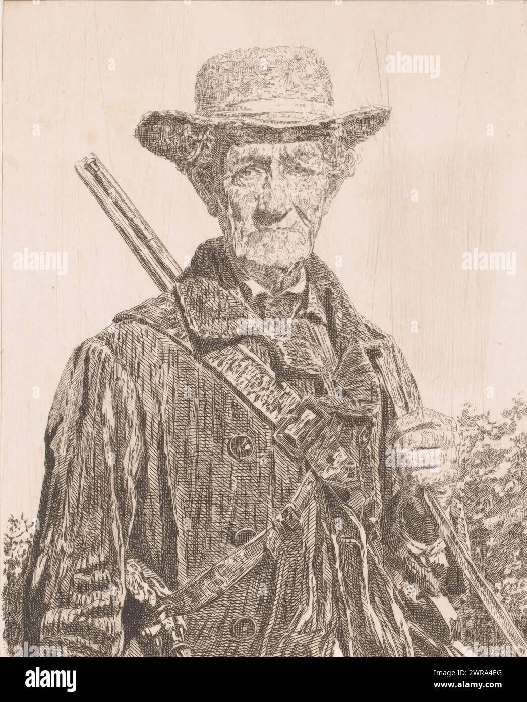 Portrait of an unknown old man with hunting rifle, print maker: Frans ...