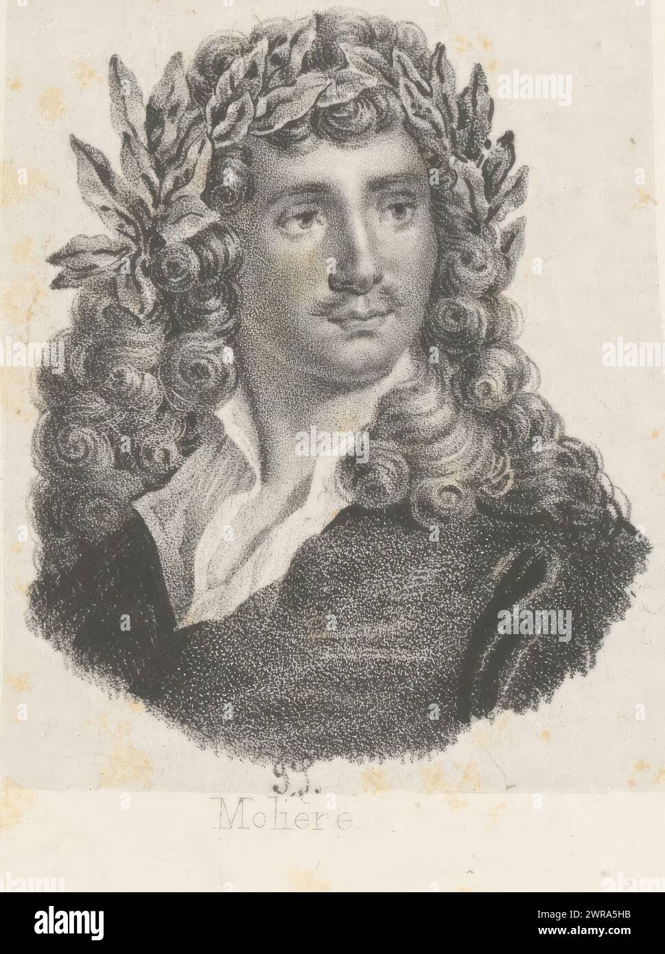 Portrait of Jean Baptiste Poquelin Molière, Molière (title on object), print maker: Joseph Schubert, 1841 - 1885, paper, height 128 mm × width 86 mm, print Stock Photo