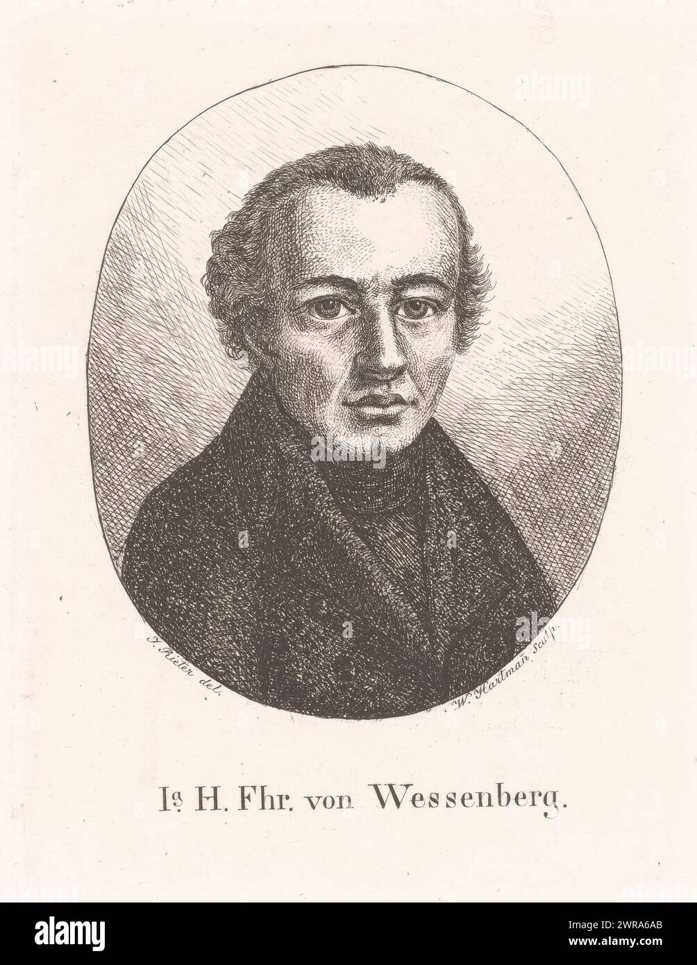 Portrait of Ignaz Heinrich von Wessenberg, print maker: Wilhelm Hartmann, after drawing by: Johann Jakob Rieter, 1803 - 1860, paper, etching, height 155 mm × width 117 mm, print Stock Photo