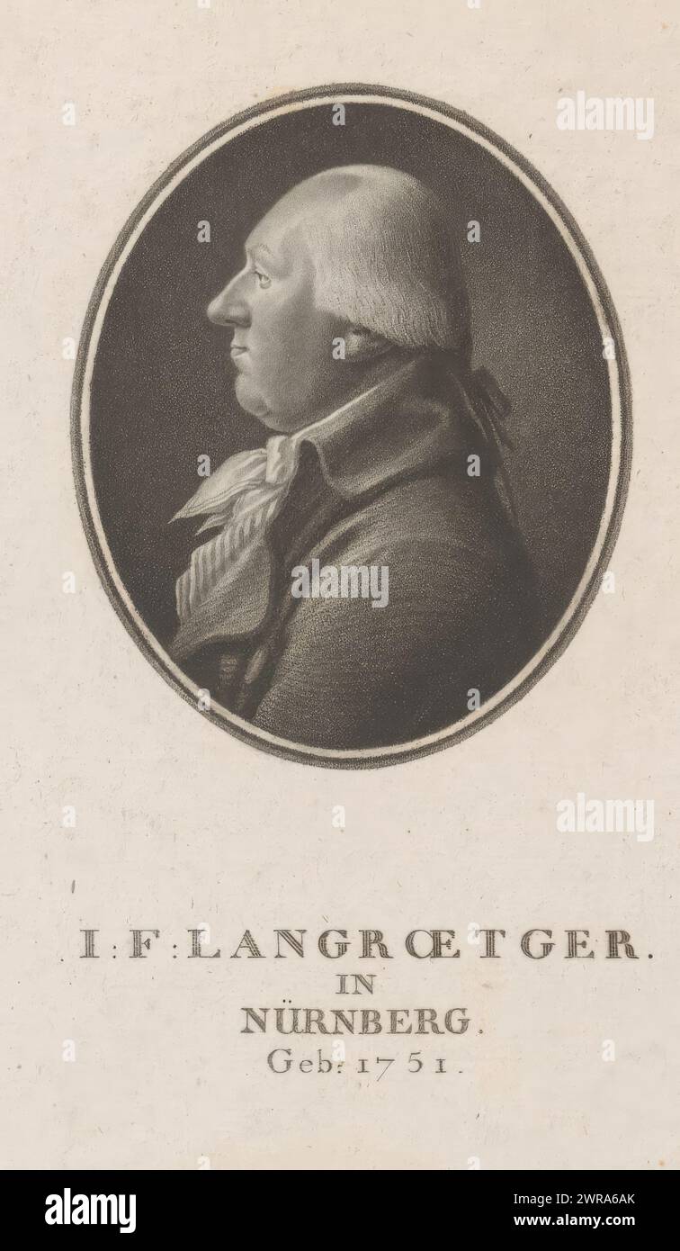 Portrait of Johann Ferdinand Langroetger, print maker: Leonhard Heinrich Hessell, 1767 - 1850, paper, height 150 mm × width 90 mm, print Stock Photo