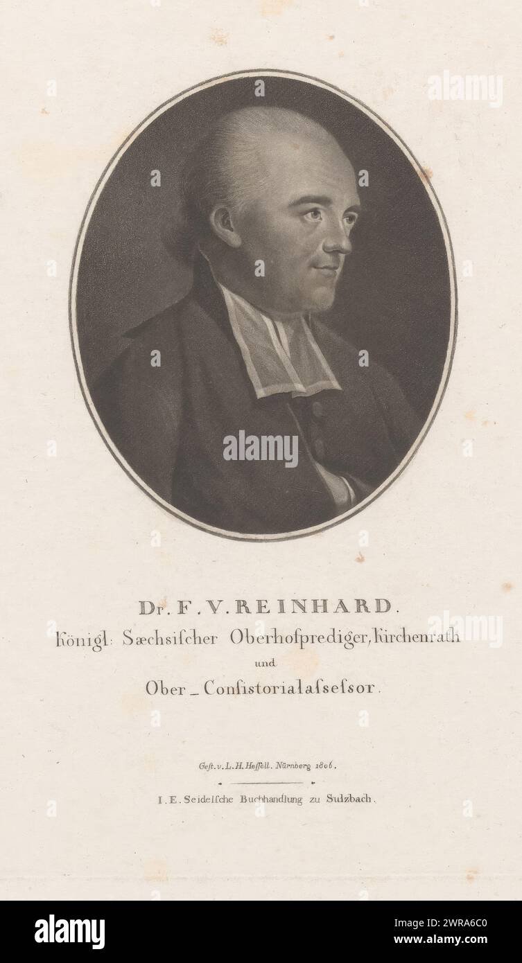 Portrait of Franz Volkmar Reinhard, print maker: Leonhard Heinrich Hessell, Neurenberg, 1806, paper, height 198 mm × width 140 mm, print Stock Photo