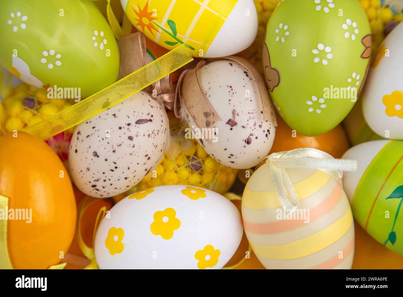 Background of decorative, hand-painted Easter eggs Stock Photo