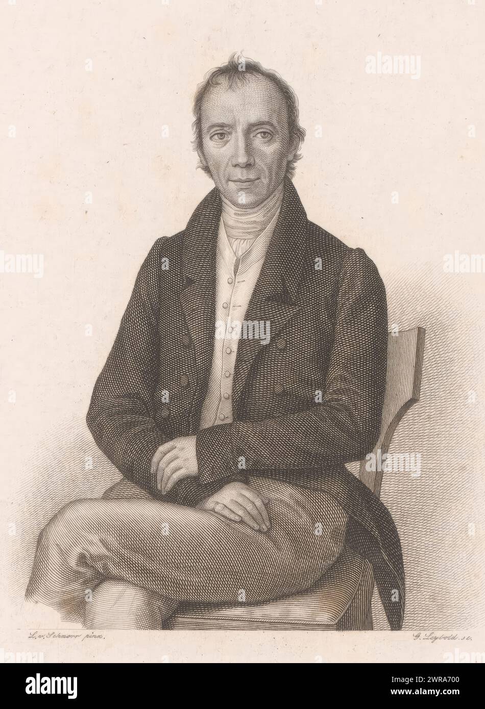 Portrait of Philipp Karl Hartmann, print maker: Heinrich Gustav Adolf Leybold, after painting by: L.v. Schnorr, 1804 - 1842, paper, engraving, height 201 mm × width 136 mm, print Stock Photo