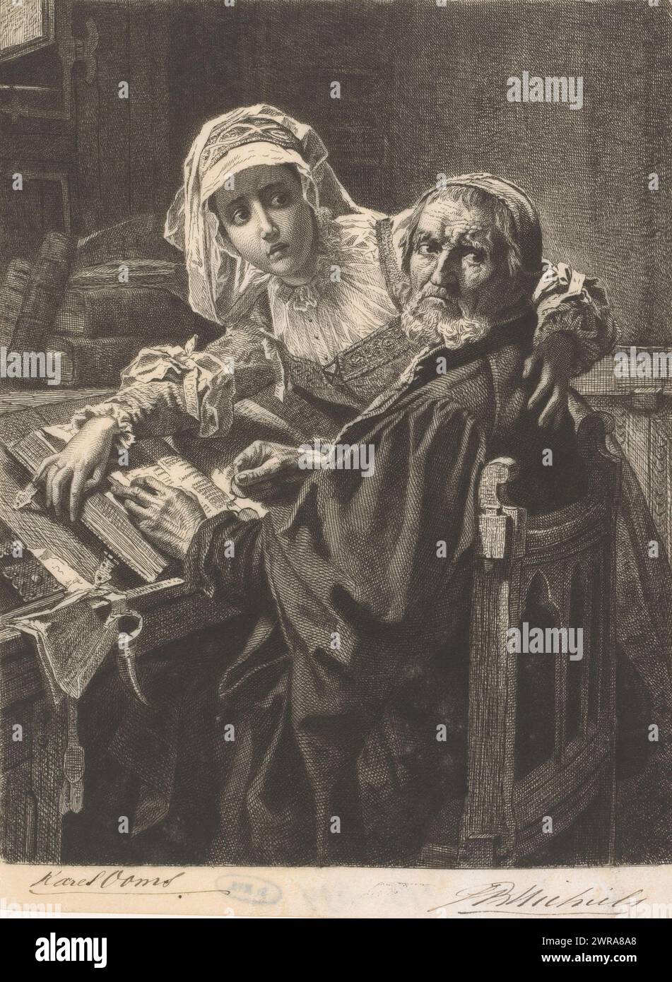 Old man and a woman read forbidden literature, print maker: Jean ...
