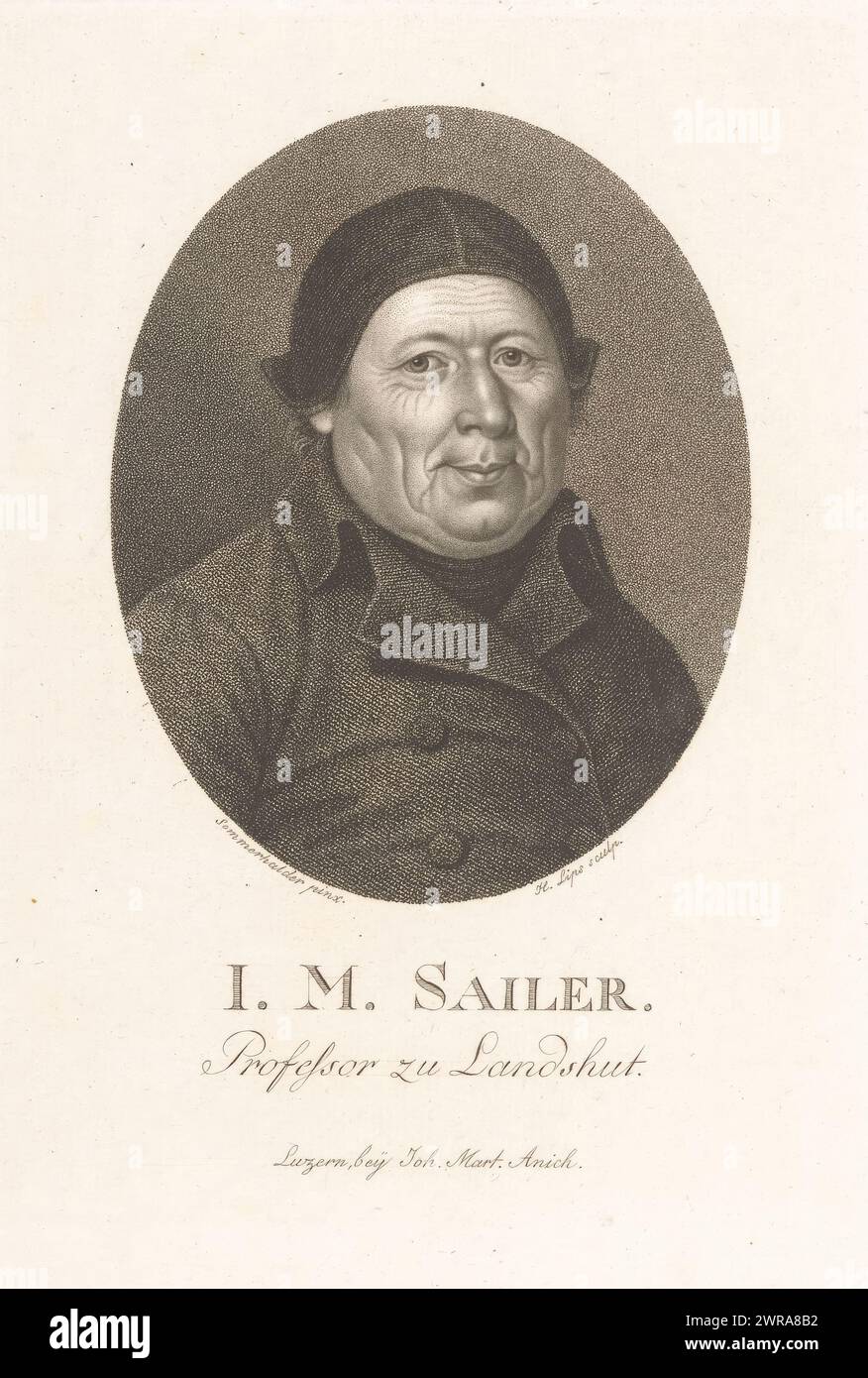Portrait of Johann Michael Sailer, print maker: Johann Heinrich Lips, after painting by: Jakob Sommerhalder, publisher: Johann Martin Anich, 1768 - 1817, paper, engraving, width 159 mm × width 116 mm, print Stock Photo
