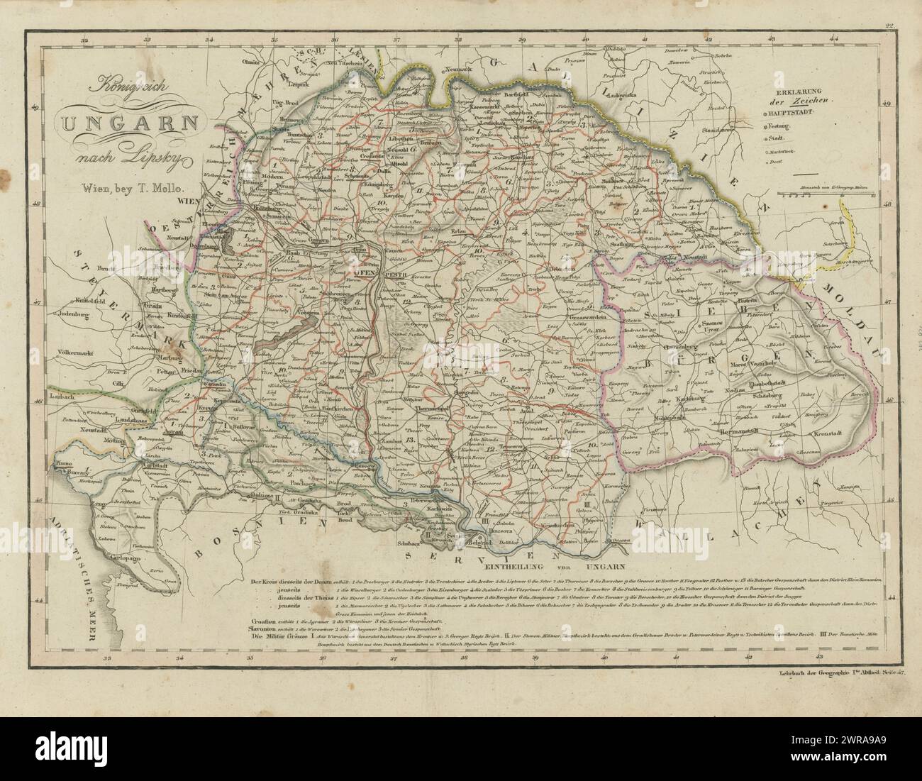 Vintage map of Hungarian kingdom in 1825, ideal for decoration Stock Photo