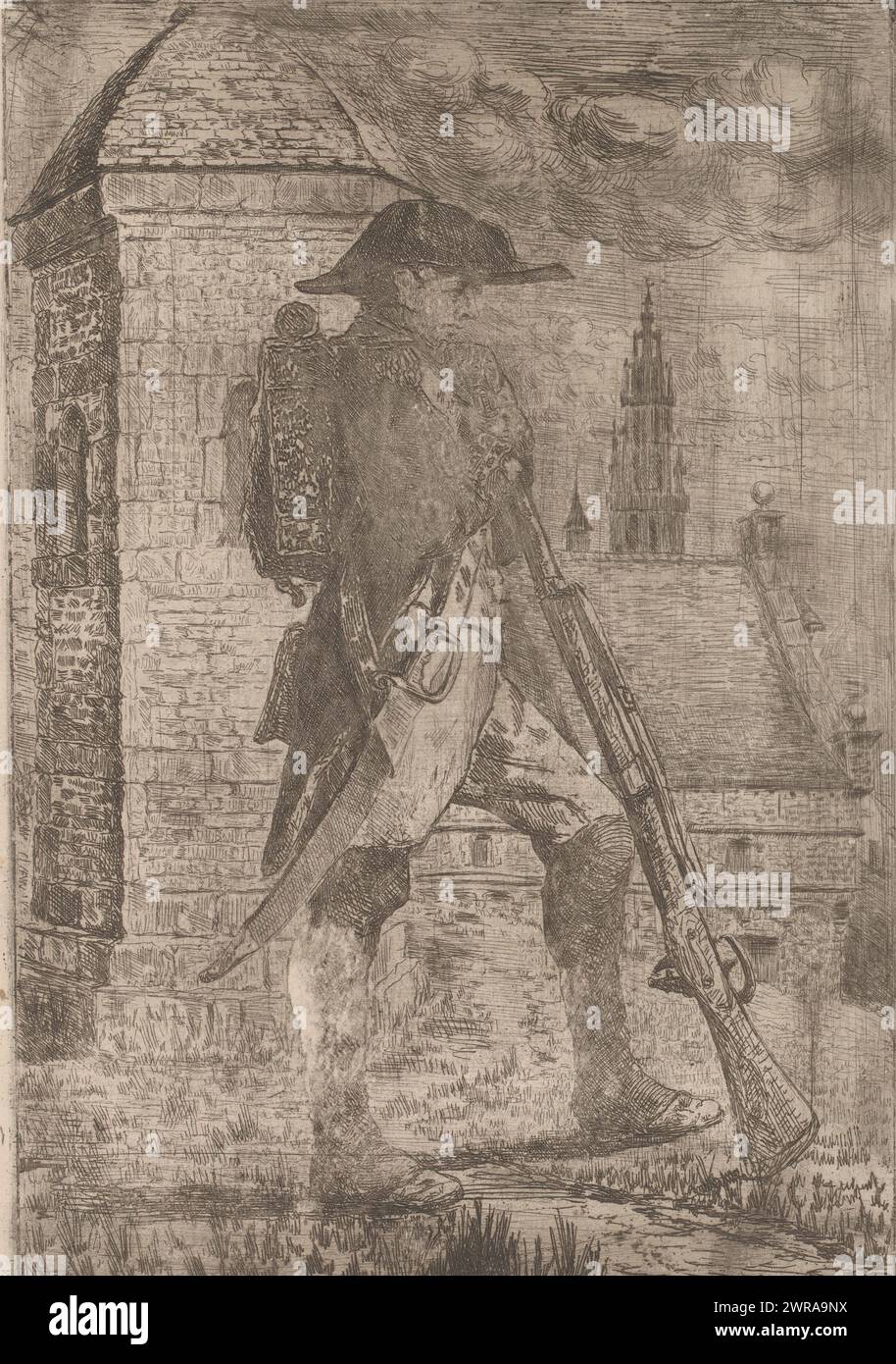 Sentinel, print maker: Edouard Tyck, 1857 - 1913, paper, etching, drypoint, height 291 mm × width 197 mm, print Stock Photo