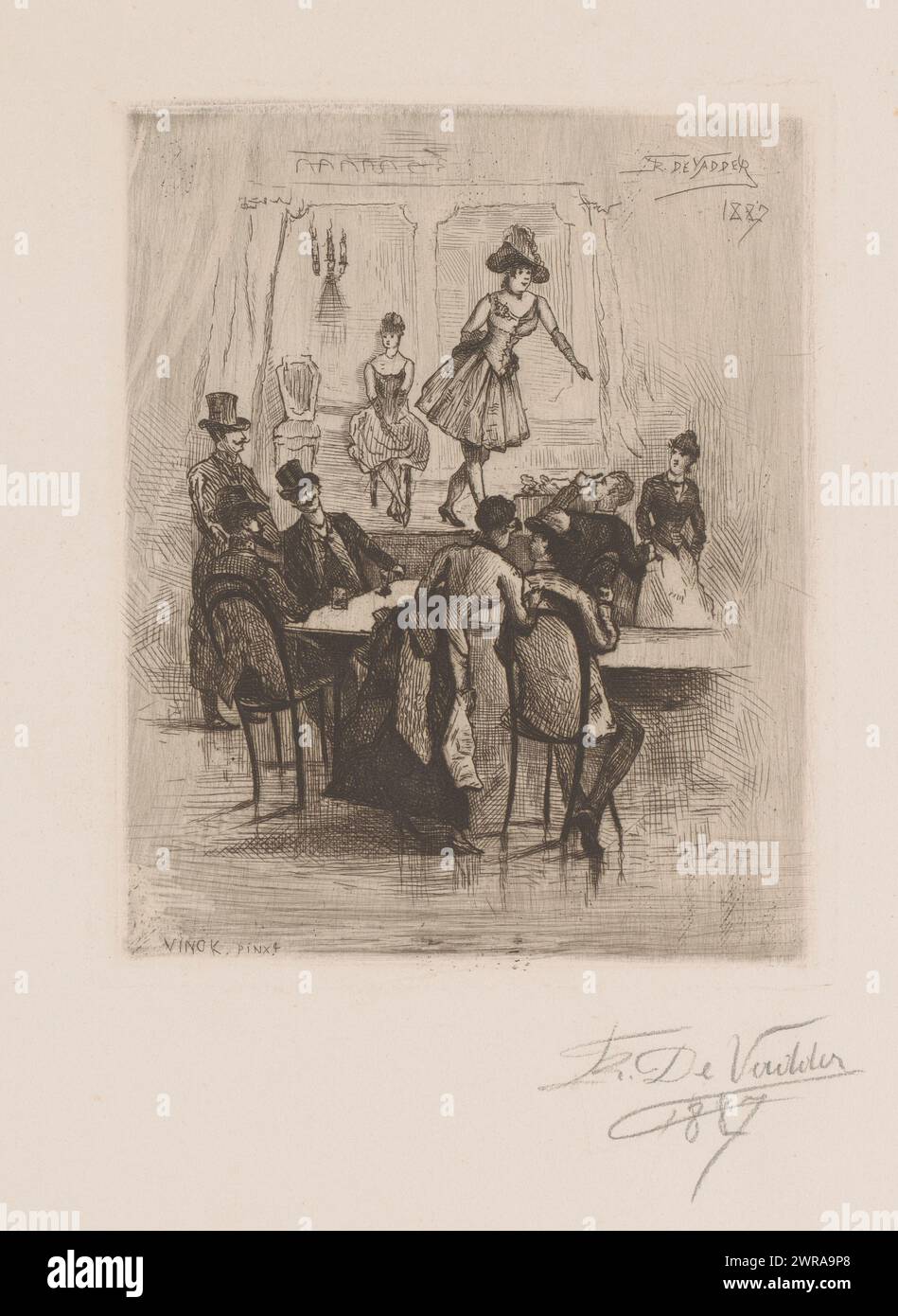 Café Chantant, print maker: Frans de Vadder, (signed by artist), after painting by: unknown, 1887, paper, etching, retroussage, height 200 mm × width 165 mm, print Stock Photo
