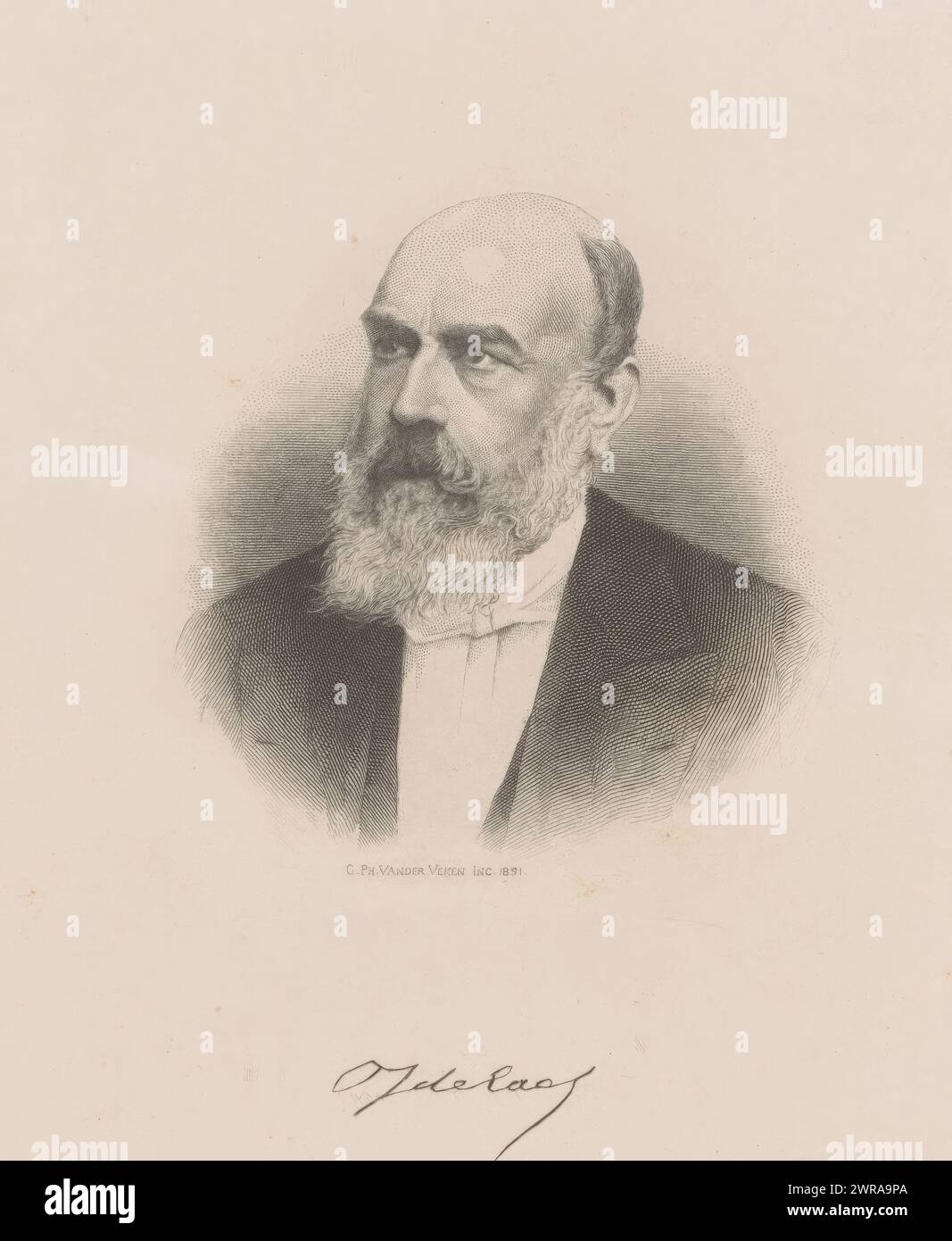 Portrait of Johan Alfried de Laet, JdeLaet (title on object), print maker: Willem Philip van der Veken, 1891, paper, engraving, etching, height 210 mm × width 158 mm, print Stock Photo