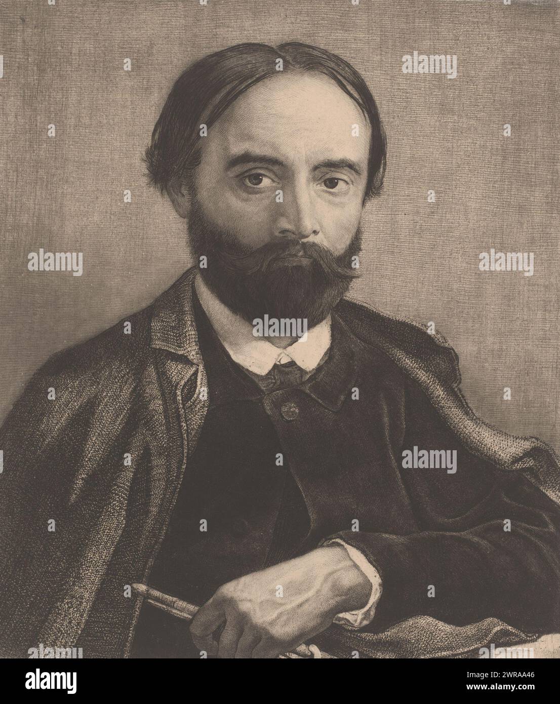 Self-portrait, print maker: Charles Verlat, 1868, paper, etching, drypoint, retroussage, height 294 mm × width 252 mm, print Stock Photo