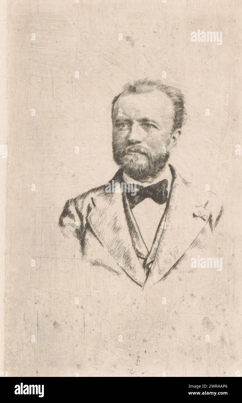 Portrait of Emmanuel Desoer, print maker: Adrien De Witte, 1882, paper, etching, drypoint, height 112 mm × width 77 mm, print Stock Photo