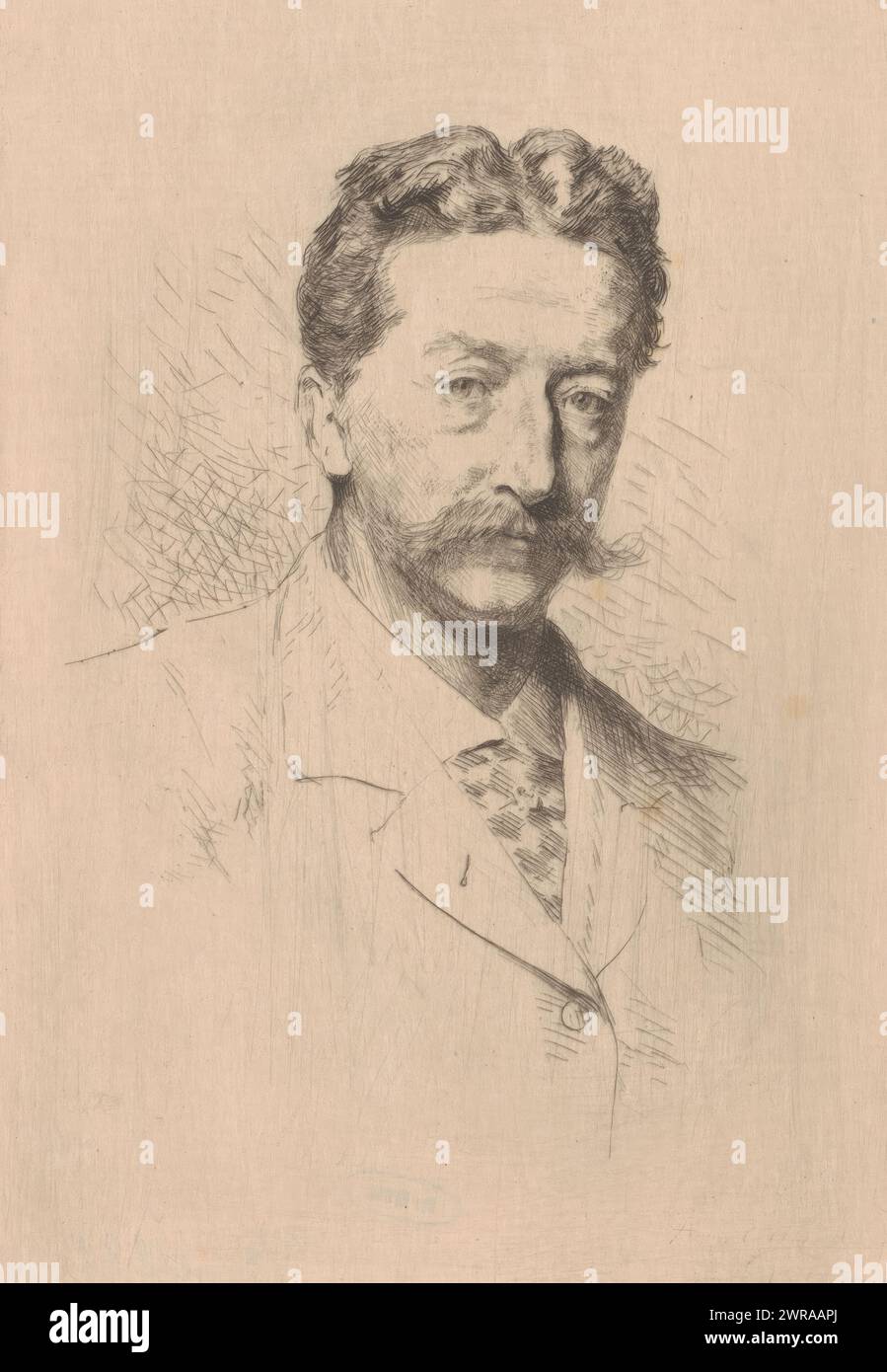 Portrait of Henri Orban, print maker: Adrien De Witte, 1877 - 1878, paper, etching, drypoint, height 239 mm × width 157 mm, print Stock Photo