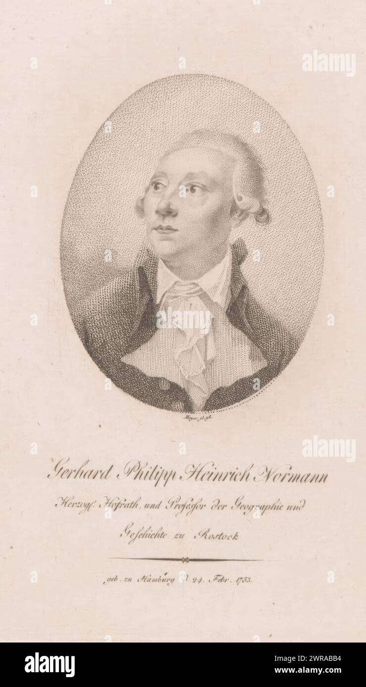 Portrait of Gerhard Philipp Heinrich Normann, print maker: Friedrich Wilhelm Meyer (I), (possibly), 1798, paper, height 154 mm × width 98 mm, print Stock Photo