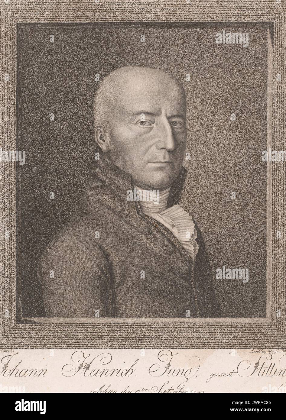 Portrait of Johann Heinrich Jung-Stilling, print maker: Leonhard Schlemmer, after drawing by: Johann Heinrich Schröder, Neurenberg, 1810, paper, height 303 mm × width 244 mm, print Stock Photo