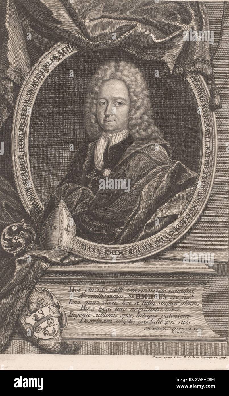 Portrait of Johann Andreas Schmidt, print maker: Johann Georg Schmidt, Christoph Heinrich Chappuzeau, Braunschweig, 1727, paper, engraving, etching, height 320 mm × width 270 mm, print Stock Photo