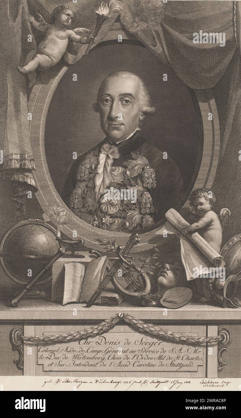 Portrait of Christoph Dionysius, Freiherr von Seeger, print maker: Christian Jakob Schlotterbeck, 1767 - 1811, paper, engraving, etching, height 378 mm × width 249 mm, print Stock Photo