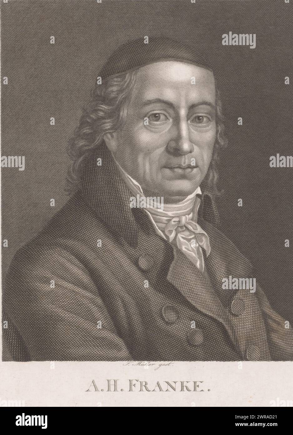 Portrait of A.H. Franke, print maker: Johann Friedrich Wilhelm Müller, 1792 - 1816, paper, engraving, height 249 mm × width 195 mm, print Stock Photo