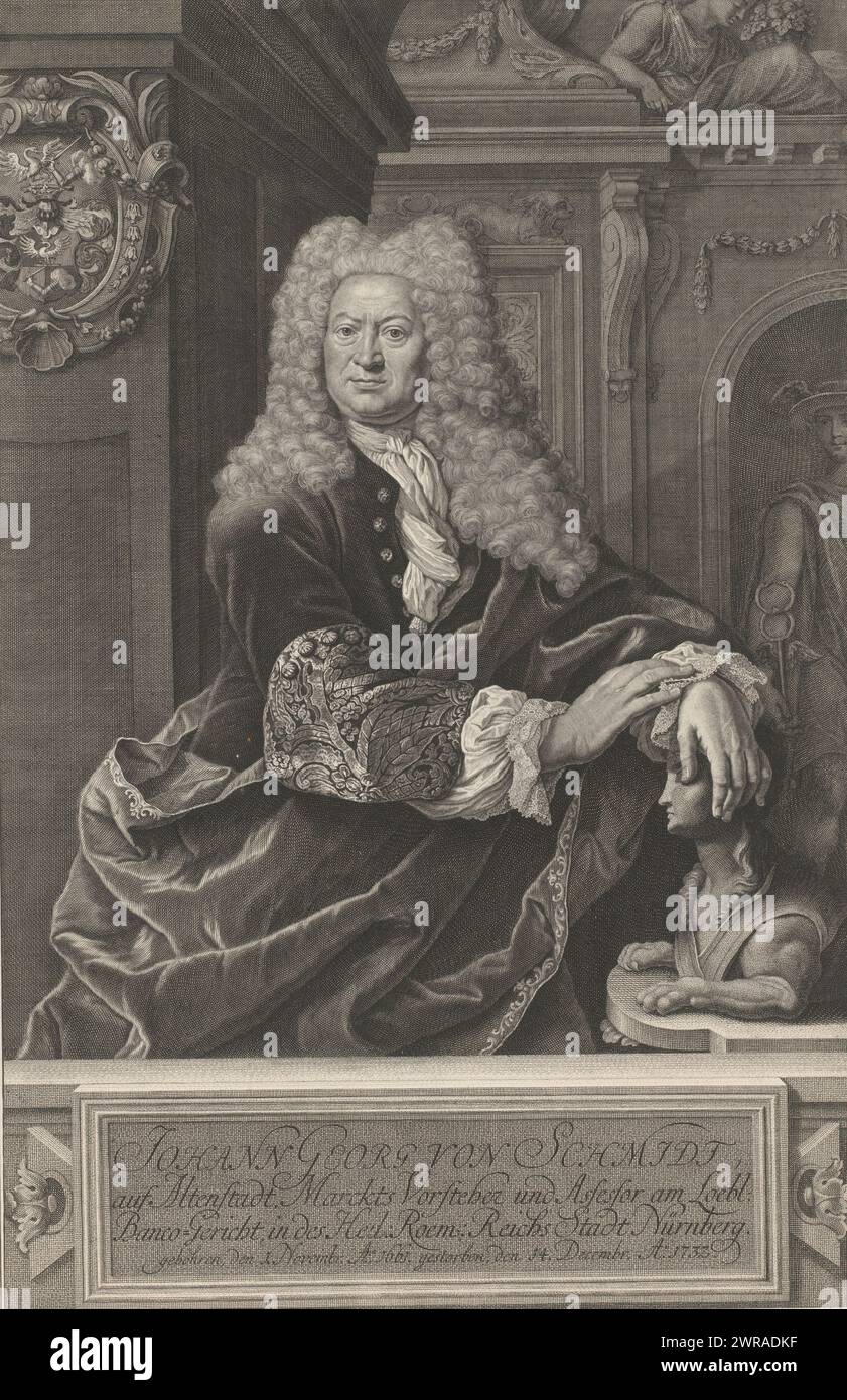 Portrait of Johann Georg von Schmidt auf Altenstadt, print maker: Bernhard Vogel, after painting by: Johann Martin Schuster, Neurenberg, 14-Dec-1732 - before 1737, paper, engraving, height 490 mm × width 323 mm, print Stock Photo