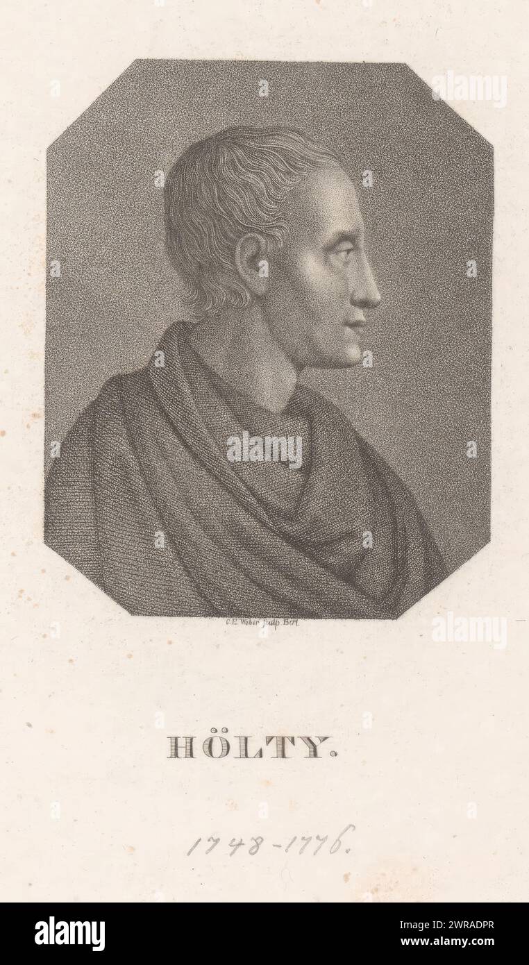 Portrait of Ludwig Hölty, print maker: Karl Eduard Weber, publisher: gebroeders Schumann, print maker: Berlin, publisher: Zwickau, c. 1816 - 1832, paper, height 182 mm × width 121 mm, print Stock Photo