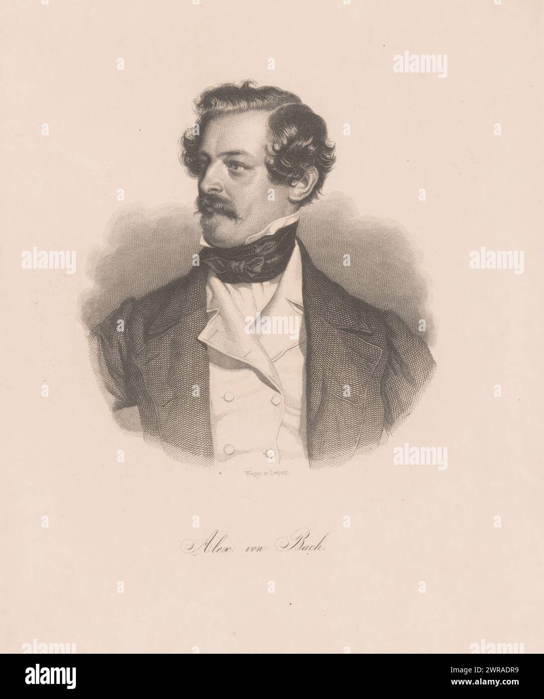 Portrait of Alexander Freiherr von Bach, print maker: August Weger, Leipzig, 1849 - 1892, paper, steel engraving, height 291 mm × width 224 mm, print Stock Photo