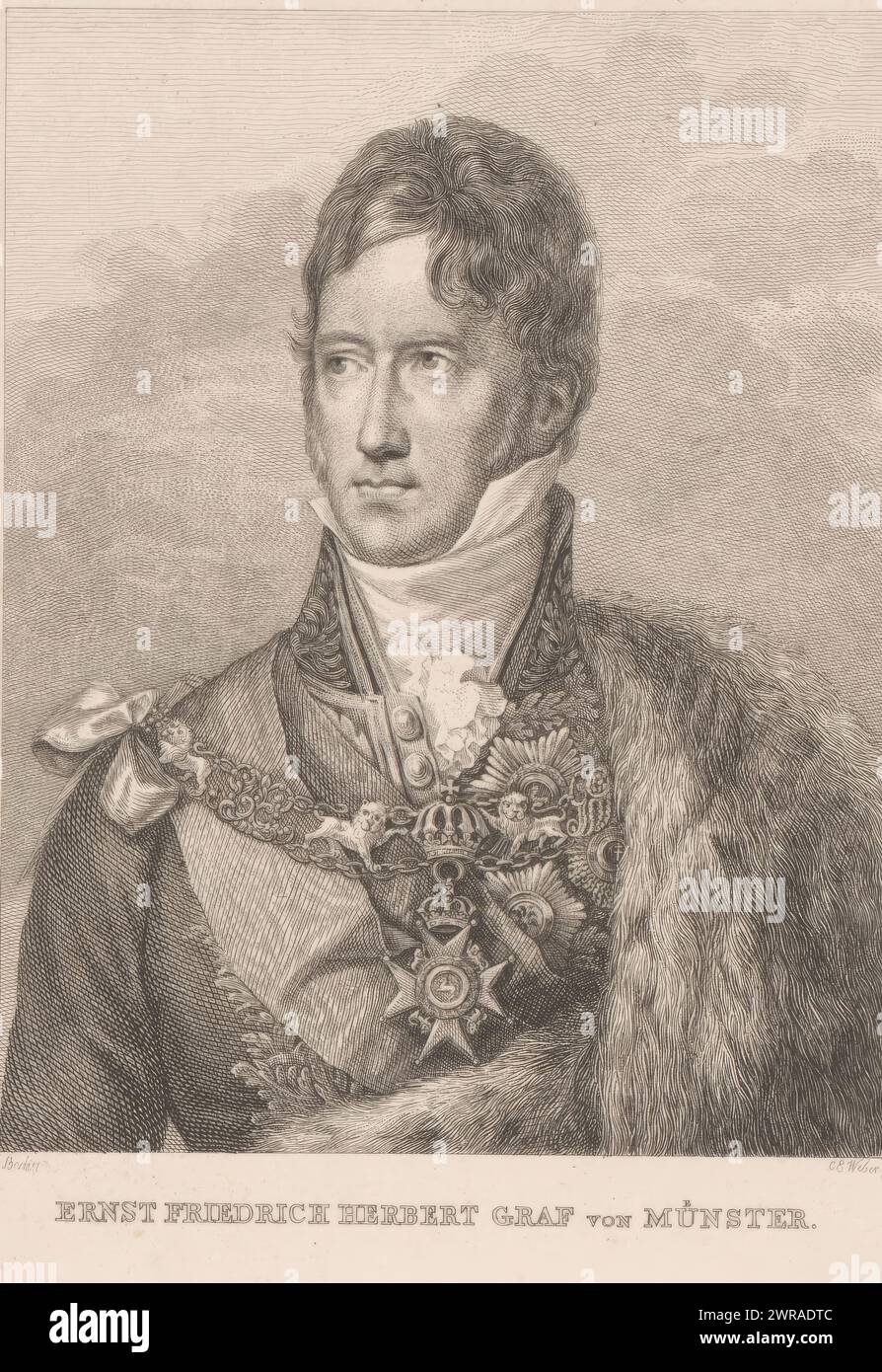 Portrait of Ernst, Graf von Münster, print maker: Karl Eduard Weber, Berlin, c. 1816 - c. 1906, paper, steel engraving, height 172 mm × width 133 mm, print Stock Photo
