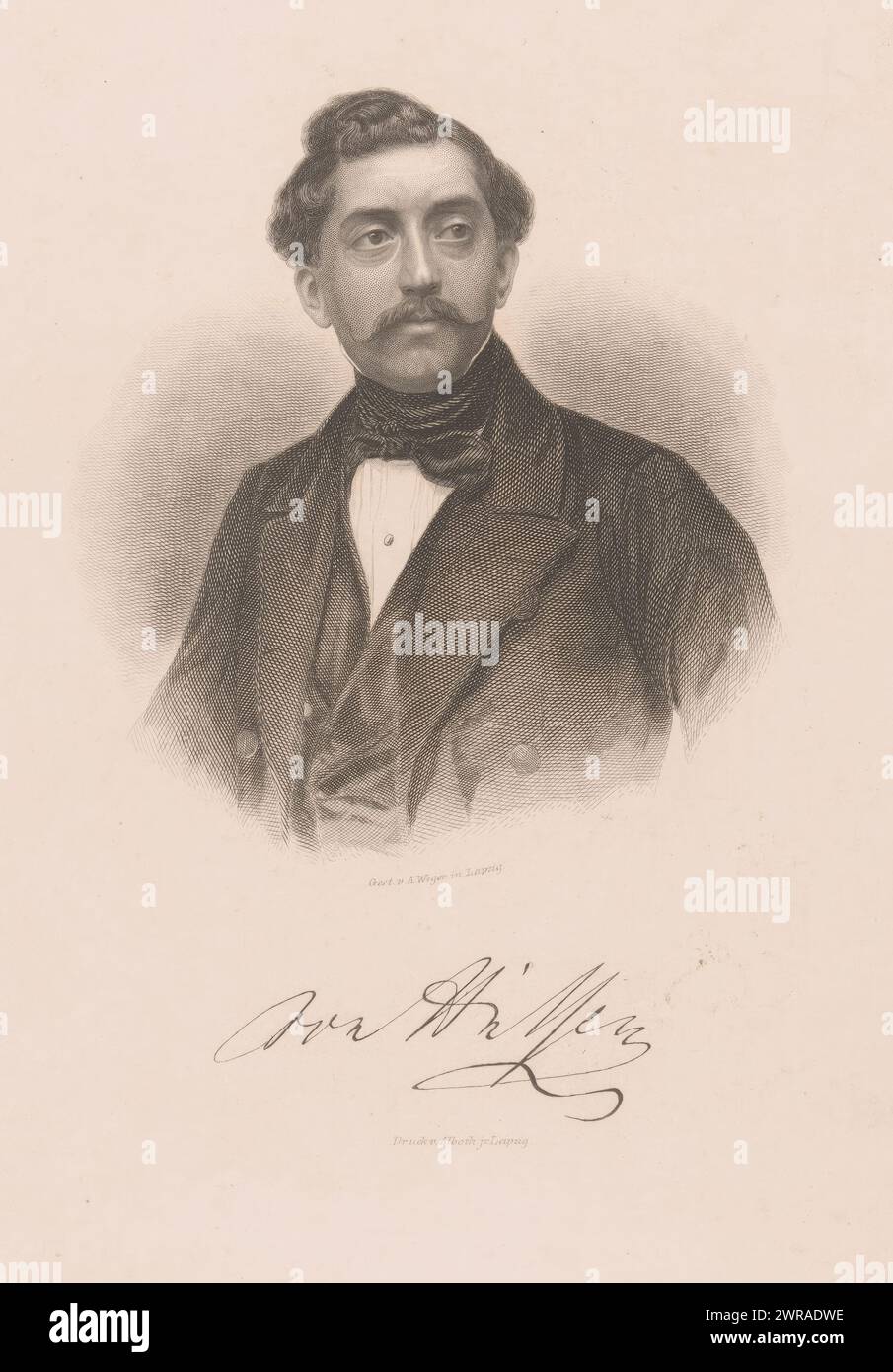 Portrait of Botho von Hülsen, print maker: August Weger, printer: Alexander Alboth, Leipzig, 1849 - 1892, paper, steel engraving, height 210 mm × width 163 mm, print Stock Photo