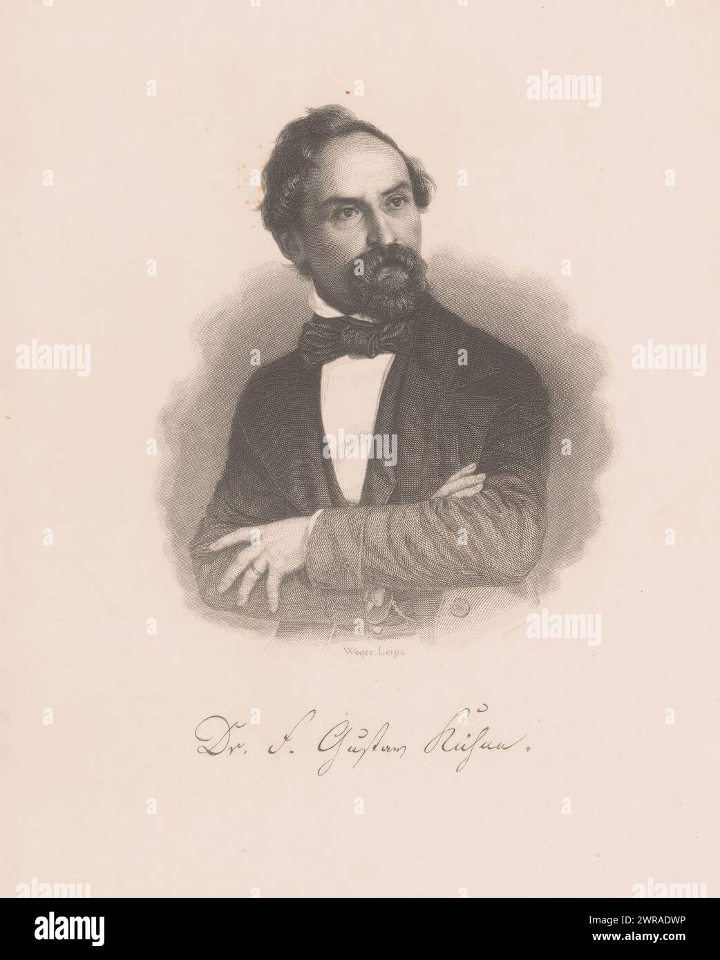 Portrait of Gustav Kühne, print maker: August Weger, Leipzig, 1849 - 1892, paper, steel engraving, height 289 mm × width 225 mm, print Stock Photo