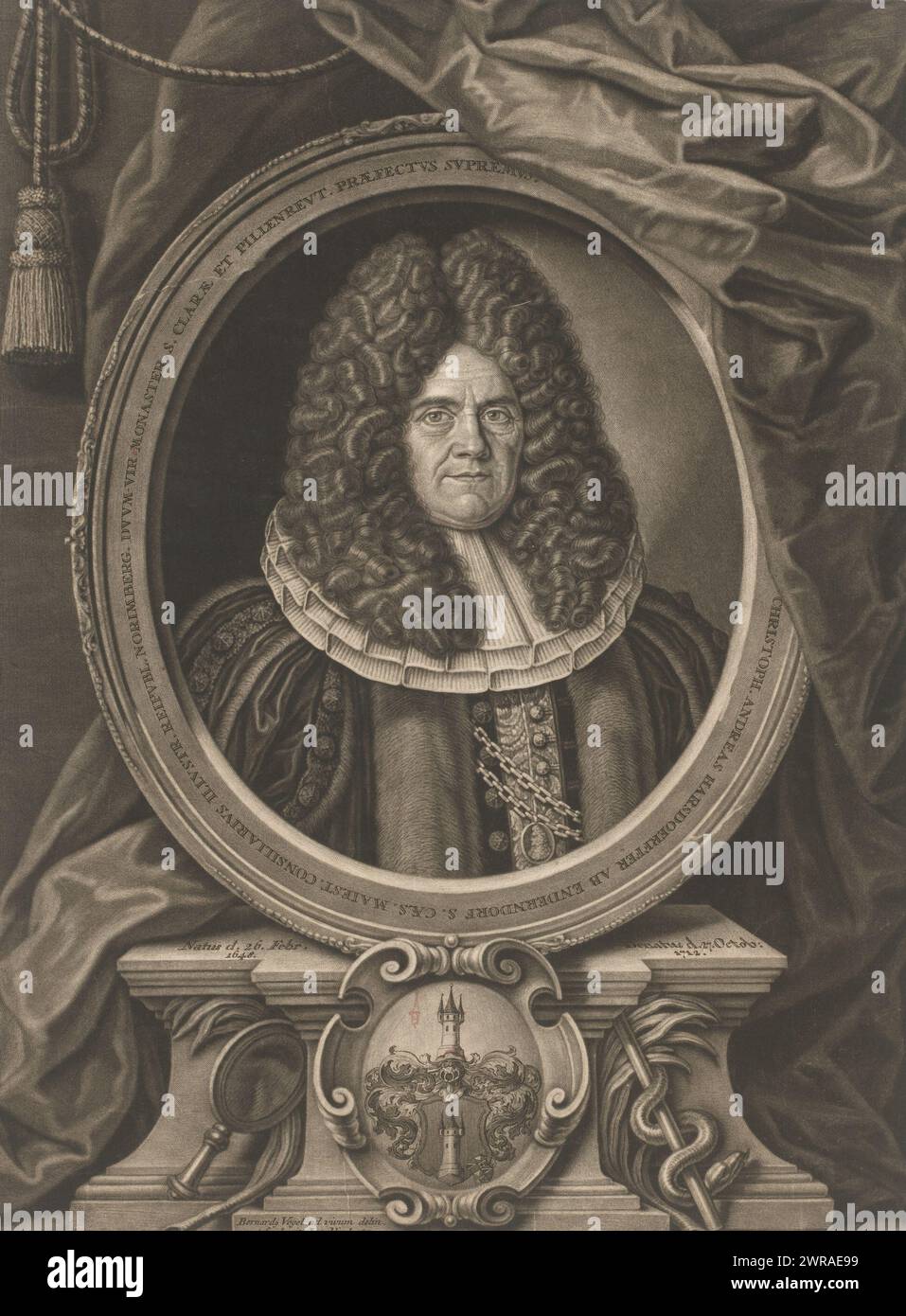 Portrait of Christoph Andreas Harsdörfer von Enderndorf, print maker: Bernhard Vogel, after drawing by: Bernhard Vogel, Augsburg, 1713, paper, height 365 mm × width 272 mm, print Stock Photo