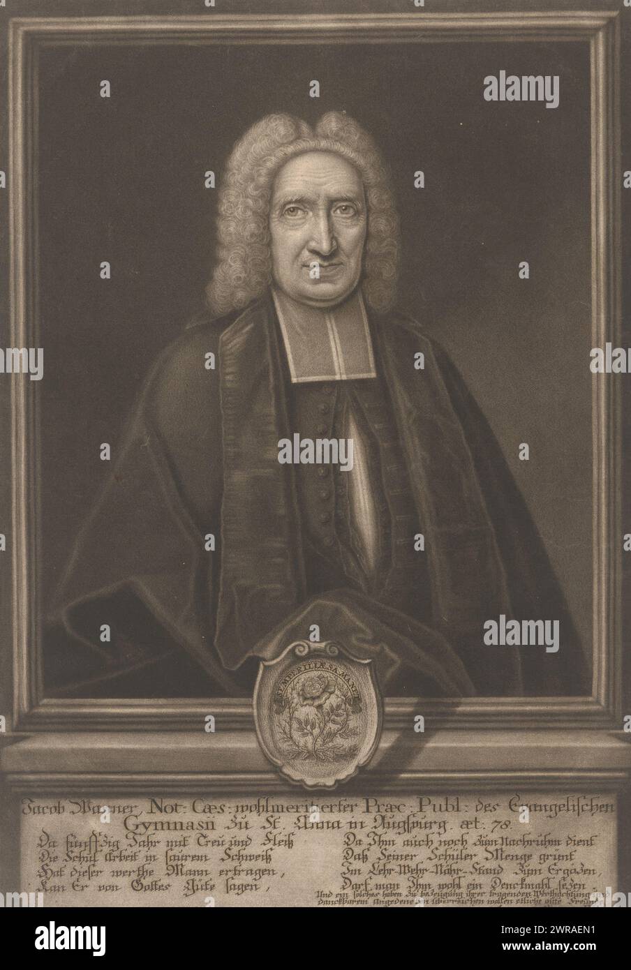 Portrait of Jacob Wanner, print maker: Gabriel Spitzel, after painting by: Gabriel Spitzel, Augsburg, 1732, paper, height 340 mm × width 238 mm, print Stock Photo