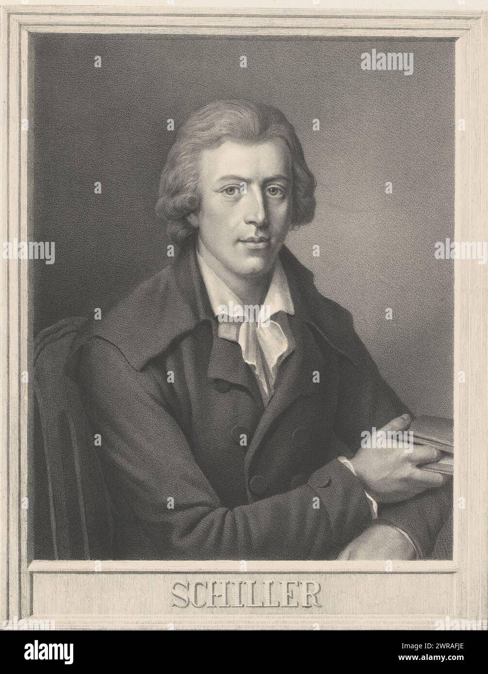 Portrait of Friedrich von Schiller, Schiller (title on object), print maker: Gustav Schlick, printer: J.G. Bach, 1814 - 1869, paper, height 583 mm × width 455 mm, print Stock Photo
