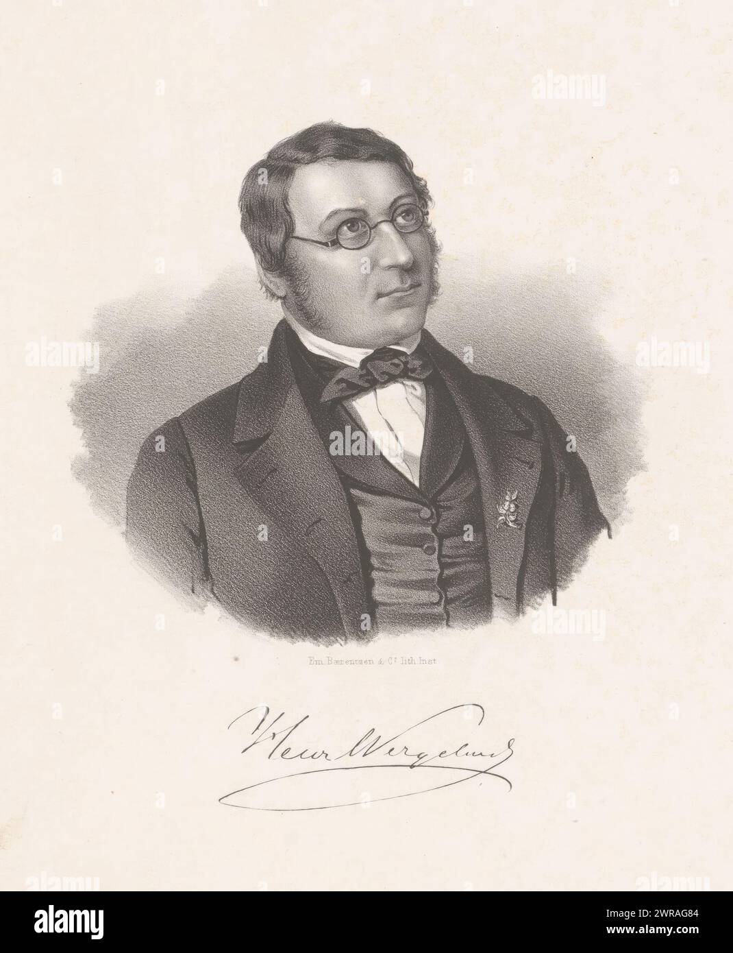 Portrait of Henrik Arnold Wergeland, print maker: Emilius Ditlev Baerentzen, printer: Em. Baerentzen & Co., Copenhagen (city), in or after 1837 - in or before 1868, paper, height 274 mm × width 205 mm, print Stock Photo