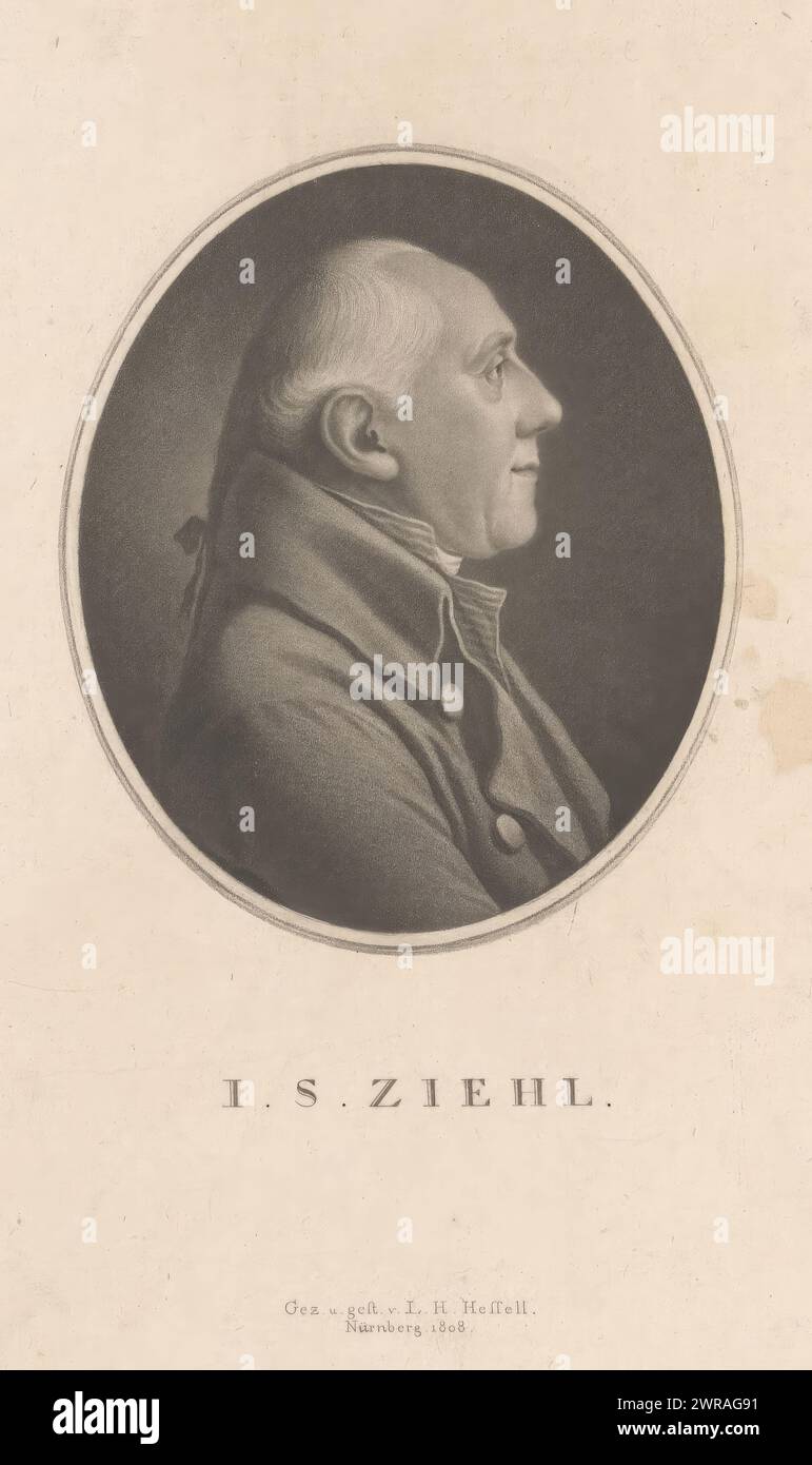 Portrait of I.S. Ziehl, print maker: Leonhard Heinrich Hessell, Neurenberg, 1808, paper, height 145 mm × width 90 mm, print Stock Photo