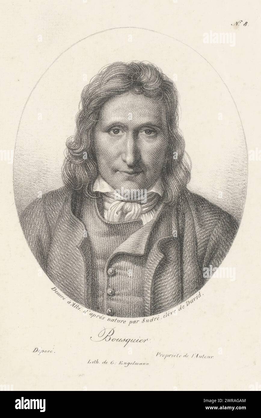 Portrait of Jean Bousquier, Bousquier (title on object), Main characters in the Fualdès affair (series title), print maker: Jean Pierre Sudre (1783-1866), after own design by: Jean Pierre Sudre (1783-1866), printer: Gottfried Engelmann, Paris, 1818, paper, height 255 mm × width 177 mm, print Stock Photo