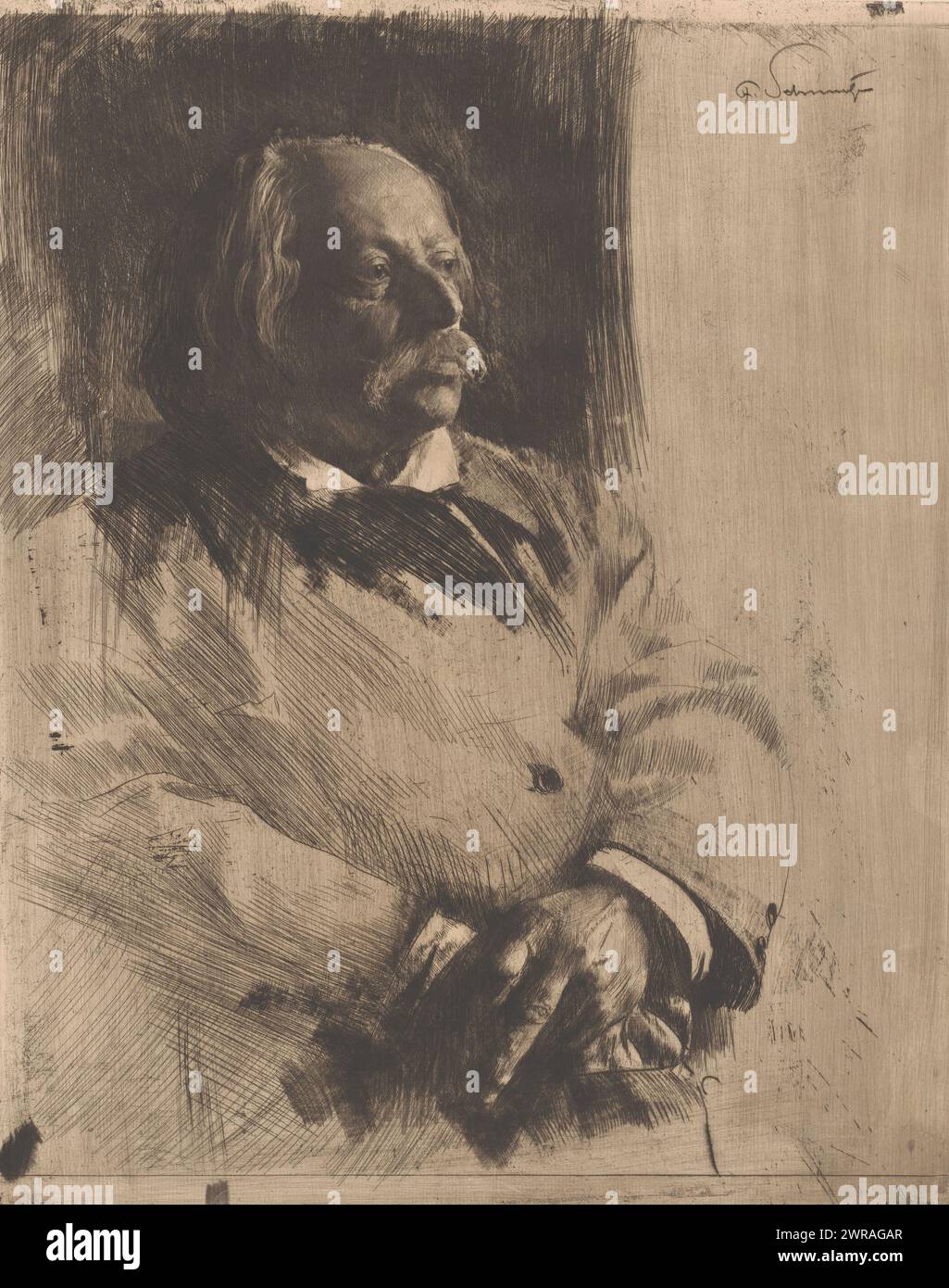 Portrait of Karl Goldmark, print maker: Ferdinand Schmutzer, (signed by artist), Vienna, 1880 - 1920, paper, etching, drypoint, height 484 mm × width 394 mm, print Stock Photo